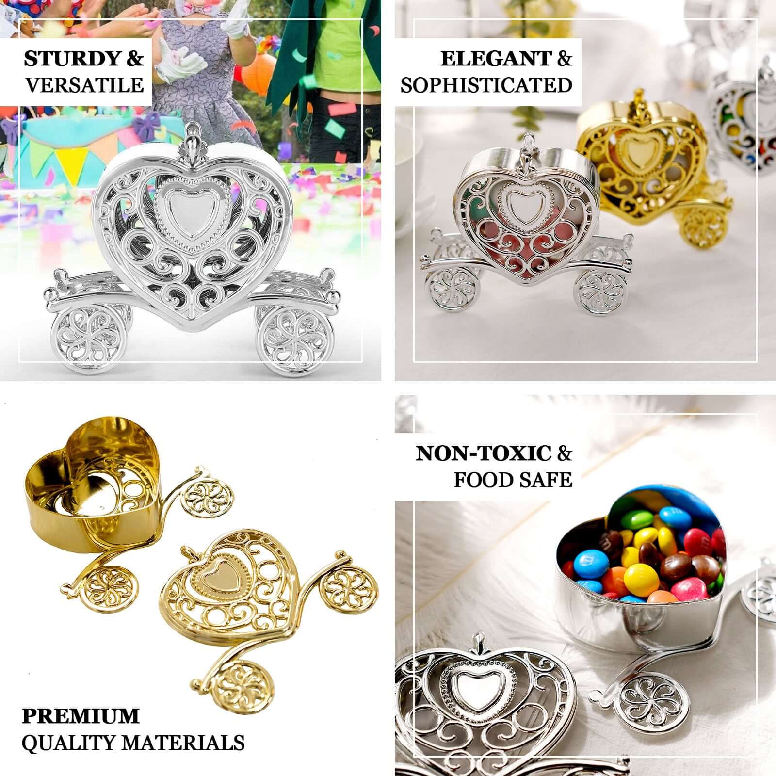 12 Pack 4" Gold Princess Heart Carriage Treats Party Favor Boxes, Candy Container Gift Boxes - Image 4