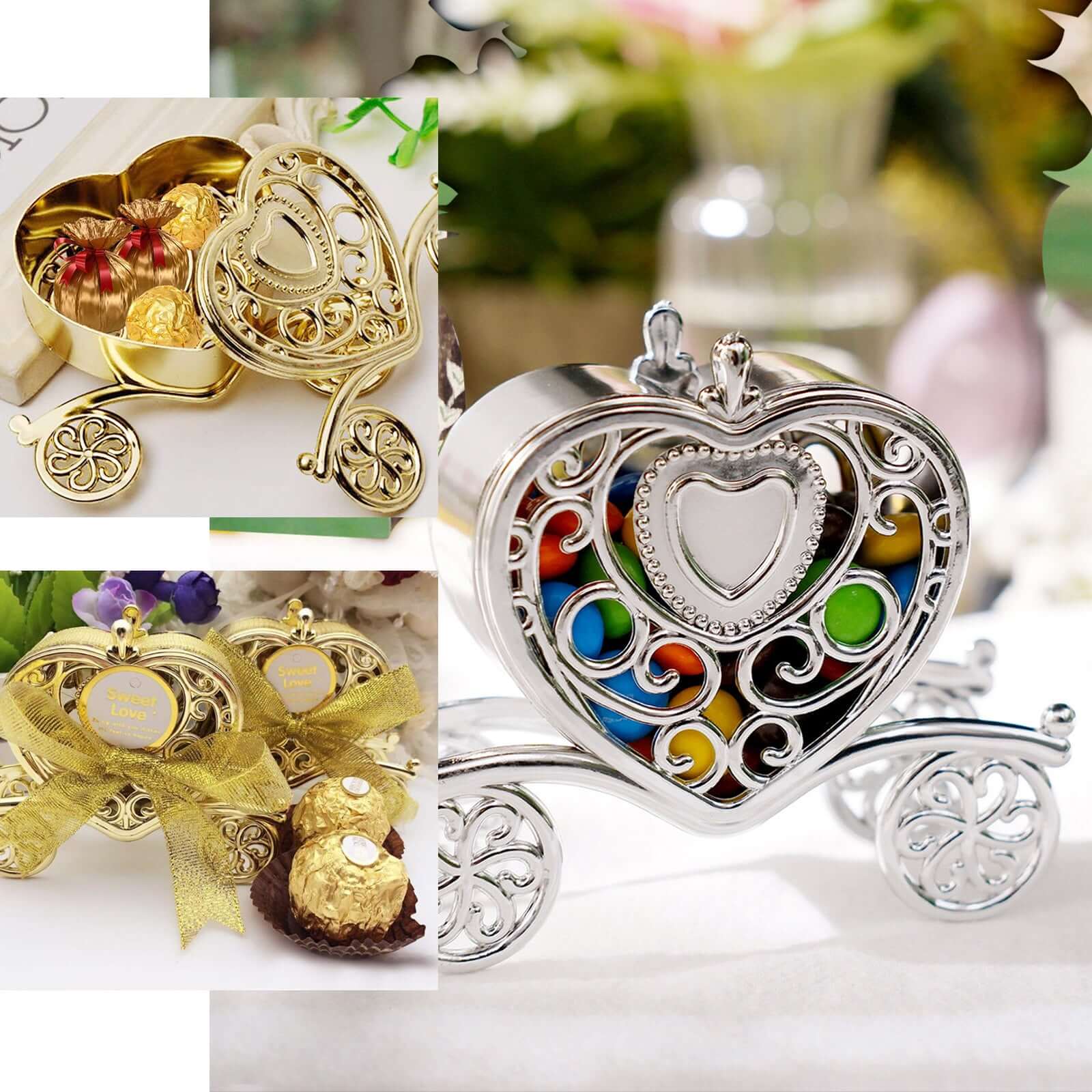 12 Pack 4" Gold Princess Heart Carriage Treats Party Favor Boxes, Candy Container Gift Boxes - Image 5