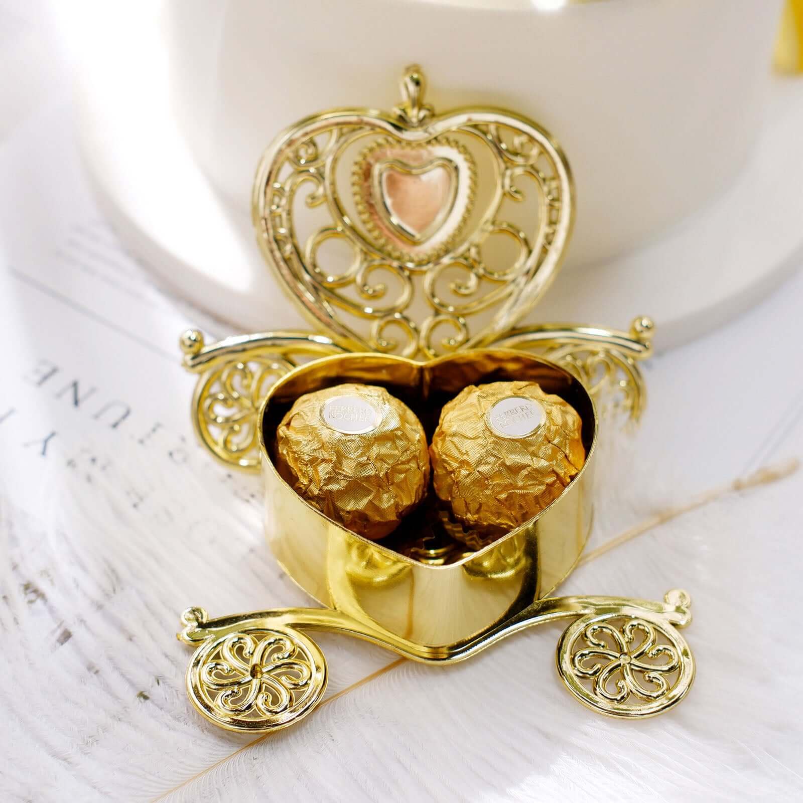 12 Pack 4" Gold Princess Heart Carriage Treats Party Favor Boxes, Candy Container Gift Boxes - Image 8