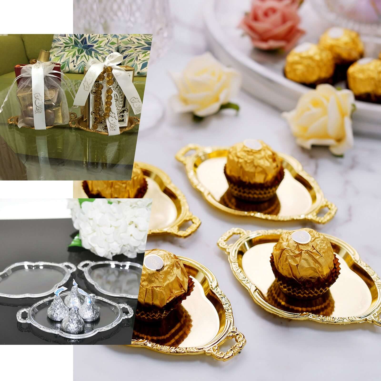 12-Pack Display Trays Party Favor Baroque Oval Design Silver - Mini Serving Platters for Sweets and Desserts 4.5" - Image 5