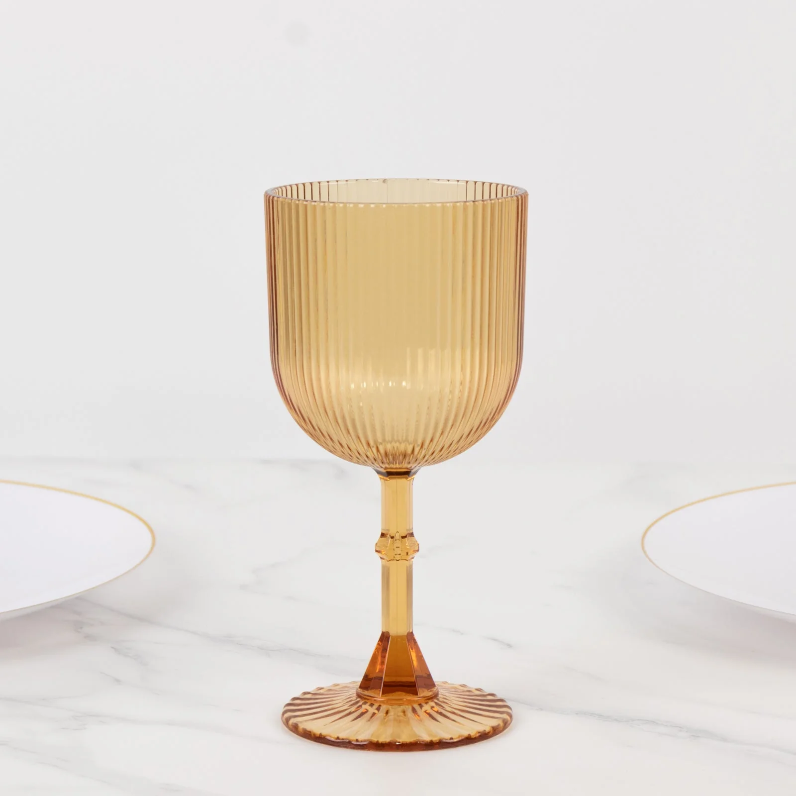 12-Pack Plastic Goblets Amber Gold Vintage Ribbed Pattern - Reusable Shatterproof Glassware 9oz - Image 5