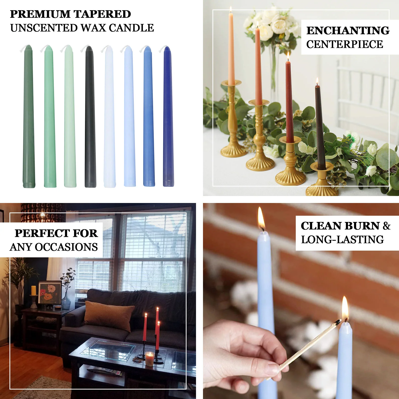 10-Pack Taper Candles Premium Wax Design Red - Unscented Candles for Upscale Settings 10" - Image 4