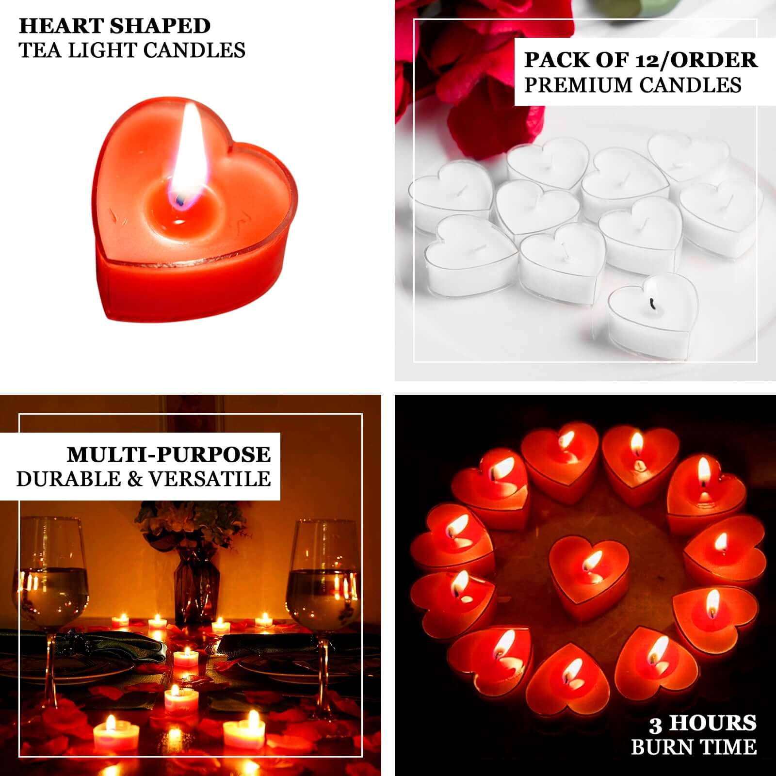 12-Pack Tealight Candles Heart Shaped Design Red - Valentines Decor for Romantic Settings Mini - Image 4