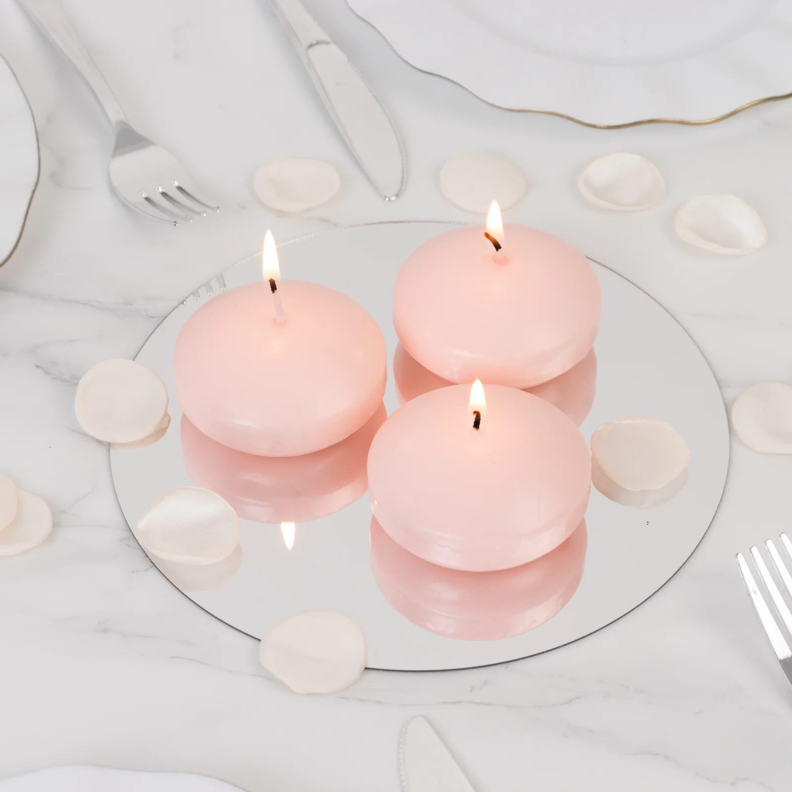 12 Pack 3" Blush Floating Candles, Unscented Dripless Wax Discs for Centerpieces