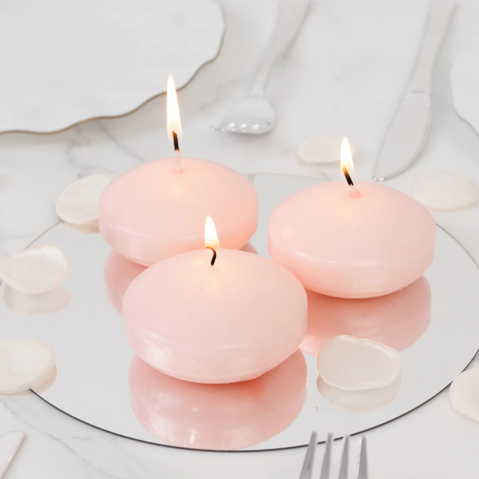 12 Pack 3" Blush Floating Candles, Unscented Dripless Wax Discs for Centerpieces - Image 5