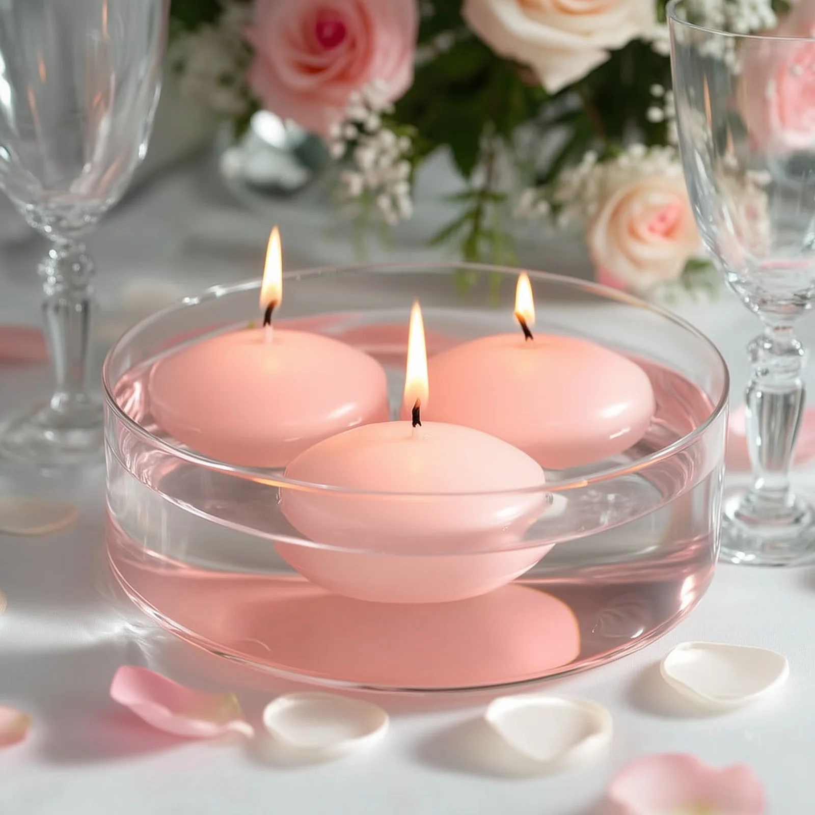 12 Pack 3" Blush Floating Candles, Unscented Dripless Wax Discs for Centerpieces - Image 9