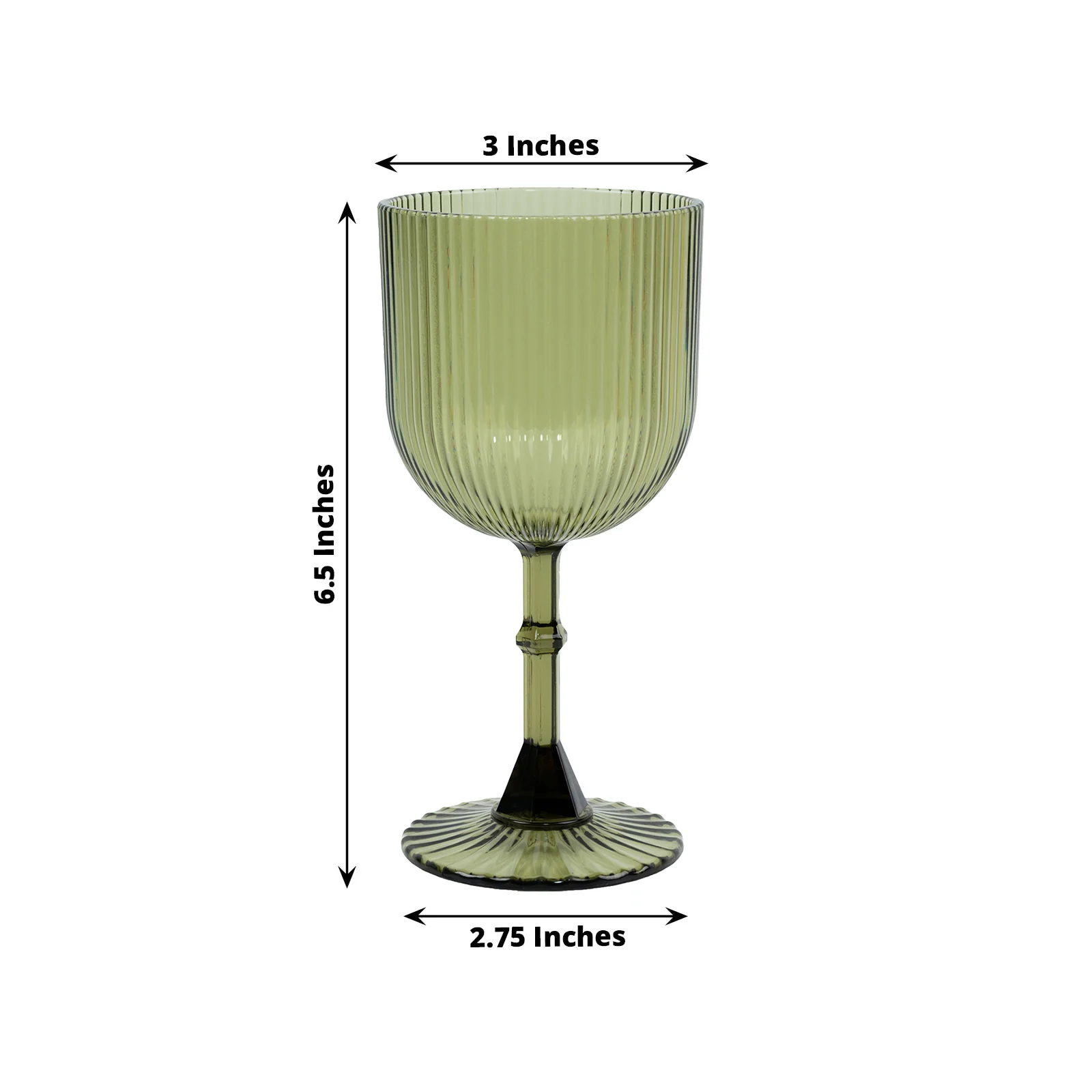 12-Pack Plastic Goblets Dusty Sage Green Vintage Ribbed Pattern - Transparent Reusable Shatterproof Glassware 9oz - Image 3