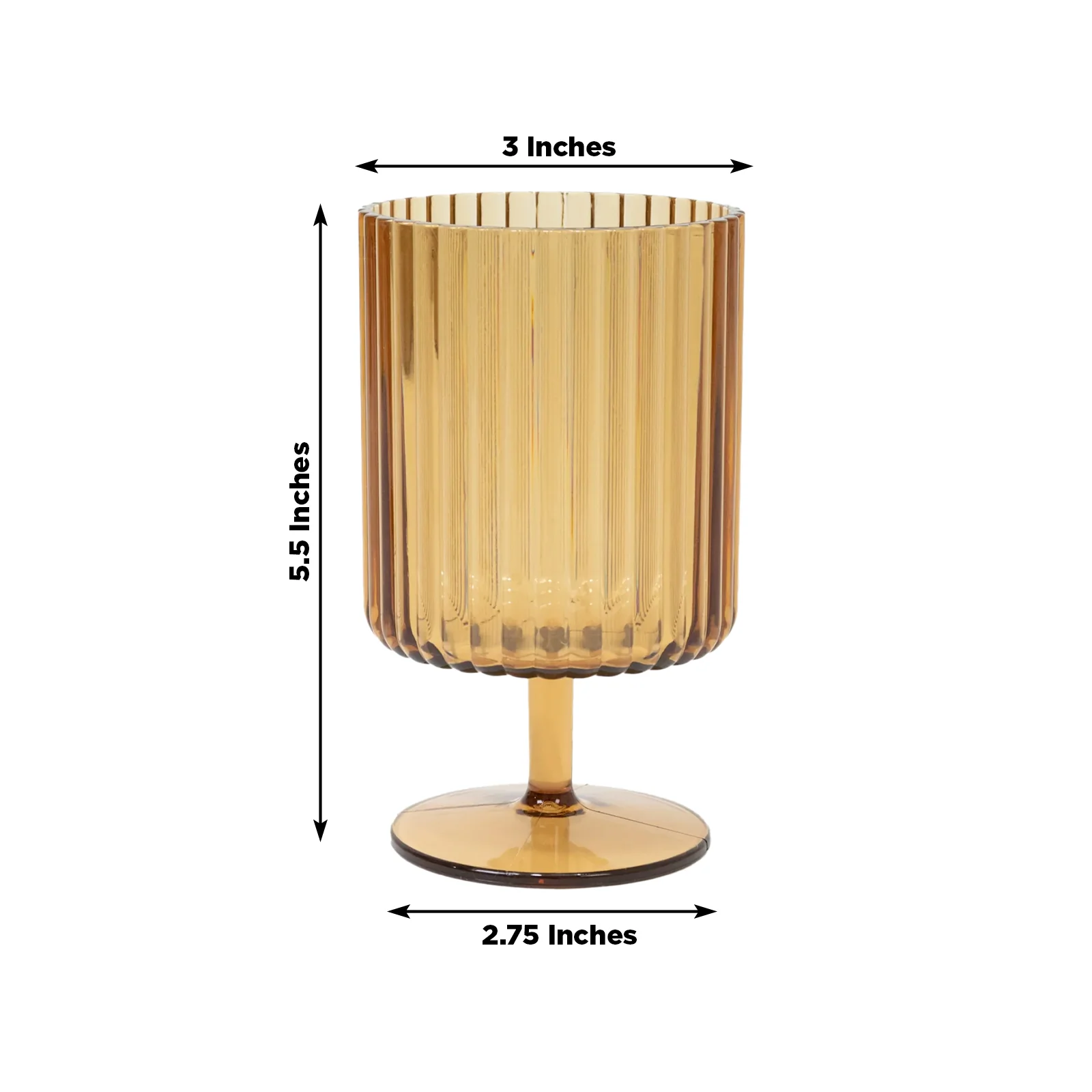 12-Pack Plastic Goblets Amber Gold Vintage Ribbed Pattern Short Stem - Reusable Wine Glasses 12oz - Image 3