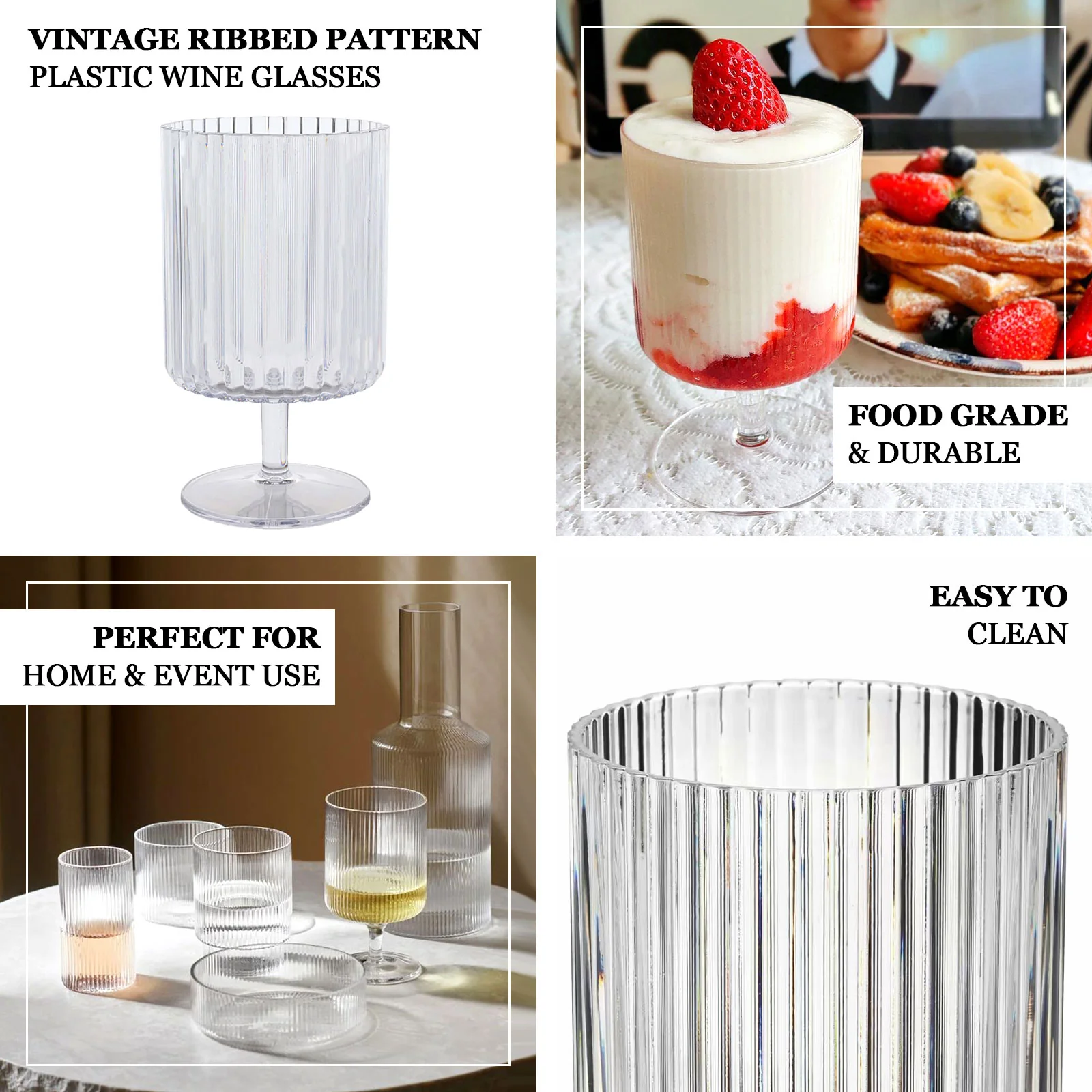 12-Pack Plastic Goblets Amber Gold Vintage Ribbed Pattern Short Stem - Reusable Wine Glasses 12oz - Image 4