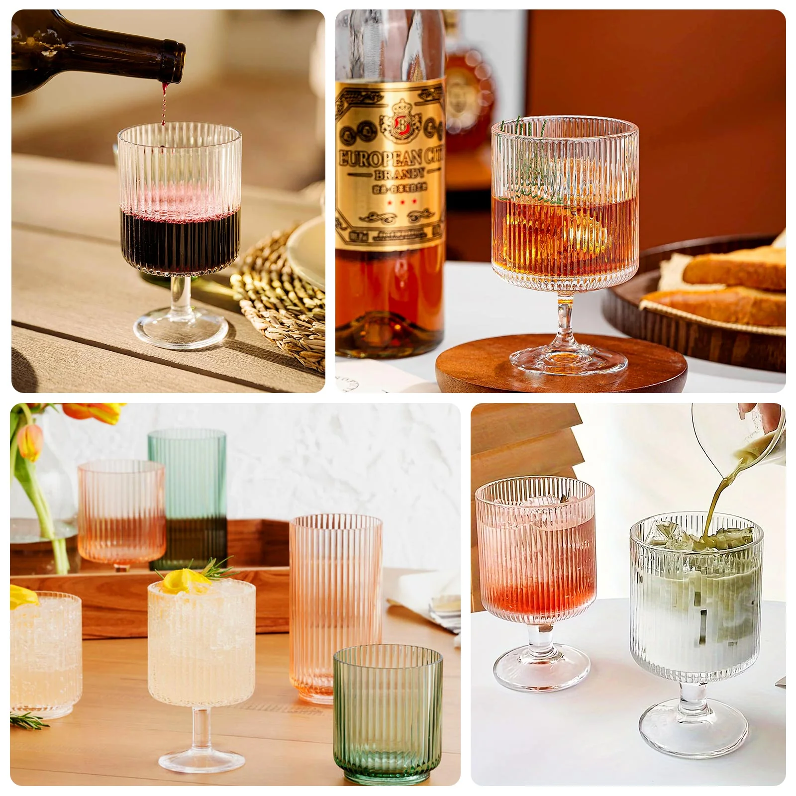 12-Pack Plastic Goblets Amber Gold Vintage Ribbed Pattern Short Stem - Reusable Wine Glasses 12oz - Image 5
