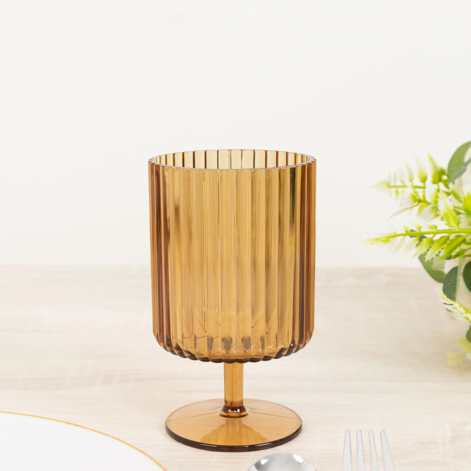 12-Pack Plastic Goblets Amber Gold Vintage Ribbed Pattern Short Stem - Reusable Wine Glasses 12oz - Image 7