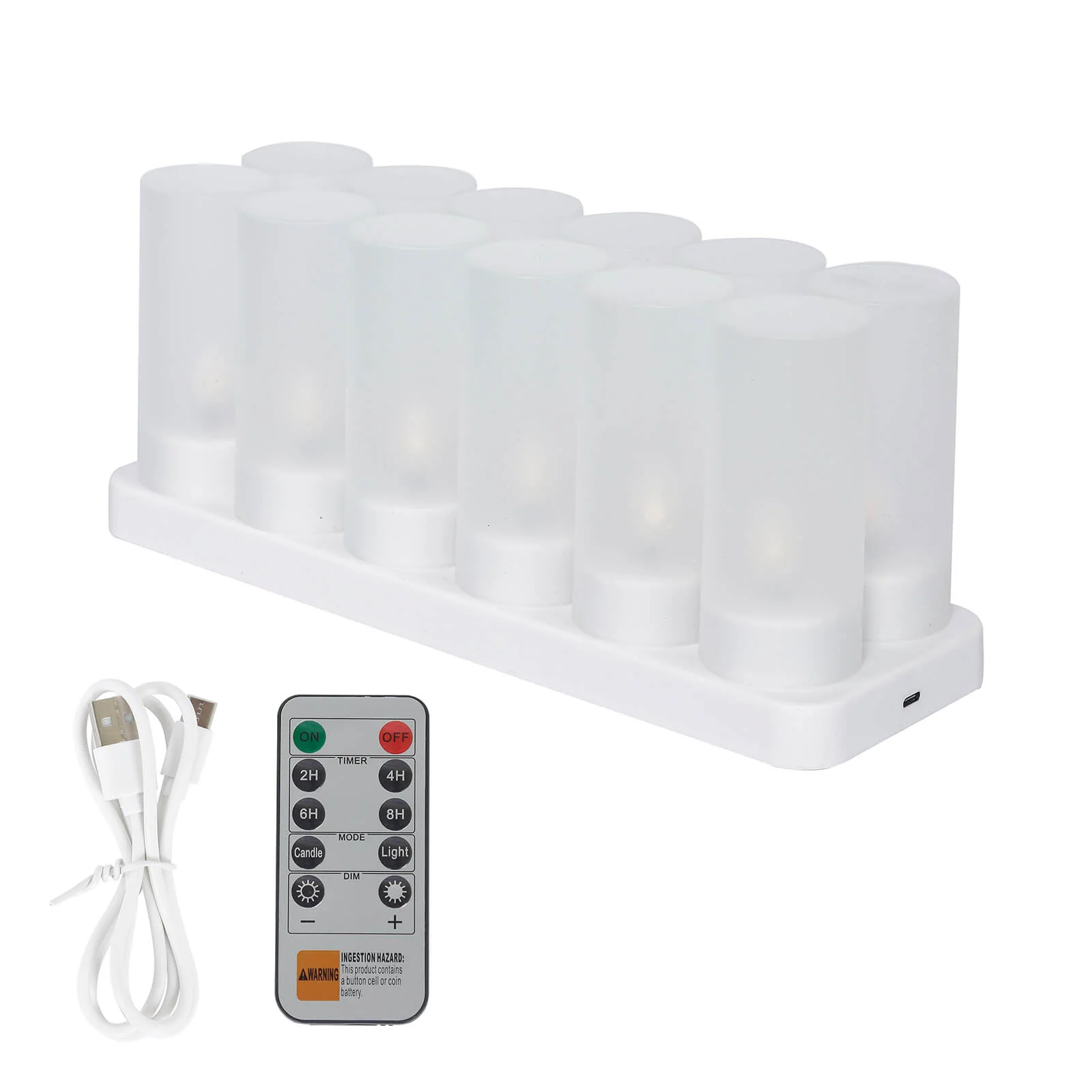Rechargeable Tea Light Candles 12 Pack, White Flameless LED Candles with Frosted Shades, Remote Timer & Charging Station, Warm White Flickering Effect, 30Hr Runtime - Image 10