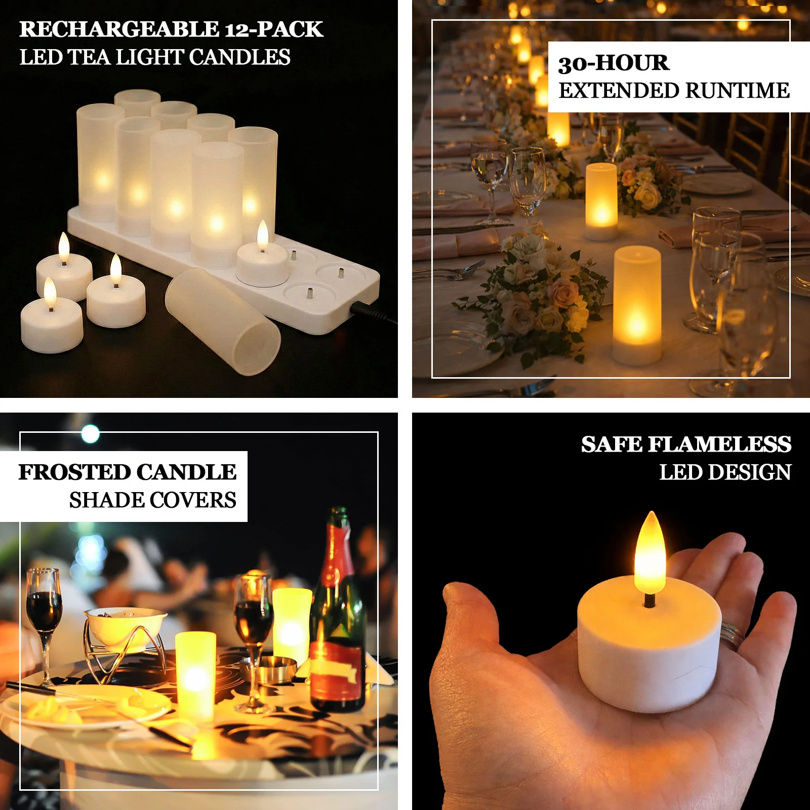 Rechargeable Tea Light Candles 12 Pack, White Flameless LED Candles with Frosted Shades, Remote Timer & Charging Station, Warm White Flickering Effect, 30Hr Runtime - Image 5