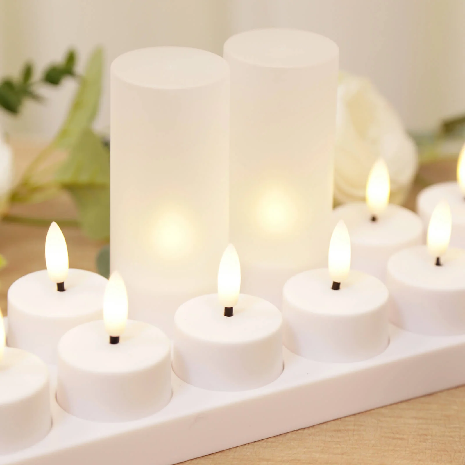Rechargeable Tea Light Candles 12 Pack, White Flameless LED Candles with Frosted Shades, Remote Timer & Charging Station, Warm White Flickering Effect, 30Hr Runtime - Image 7