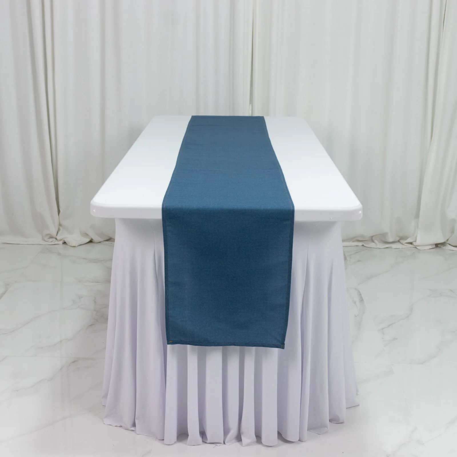 12"x108" Polyester Table Runner Denim Blue with Faux Denim Design, Wrinkle & Stain Resistant for Stylish Events - Image 3