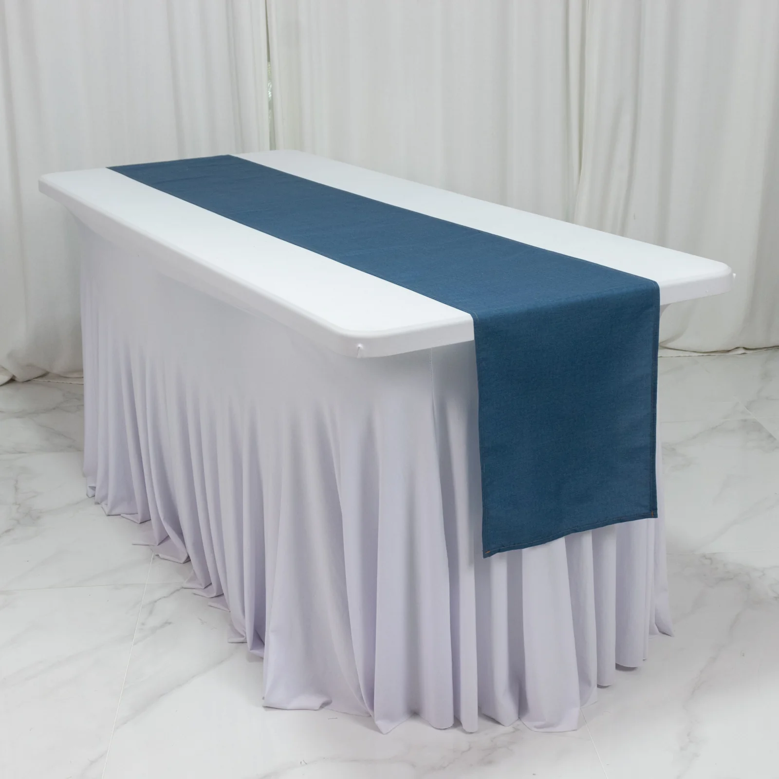 12"x108" Polyester Table Runner Denim Blue with Faux Denim Design, Wrinkle & Stain Resistant for Stylish Events - Image 4