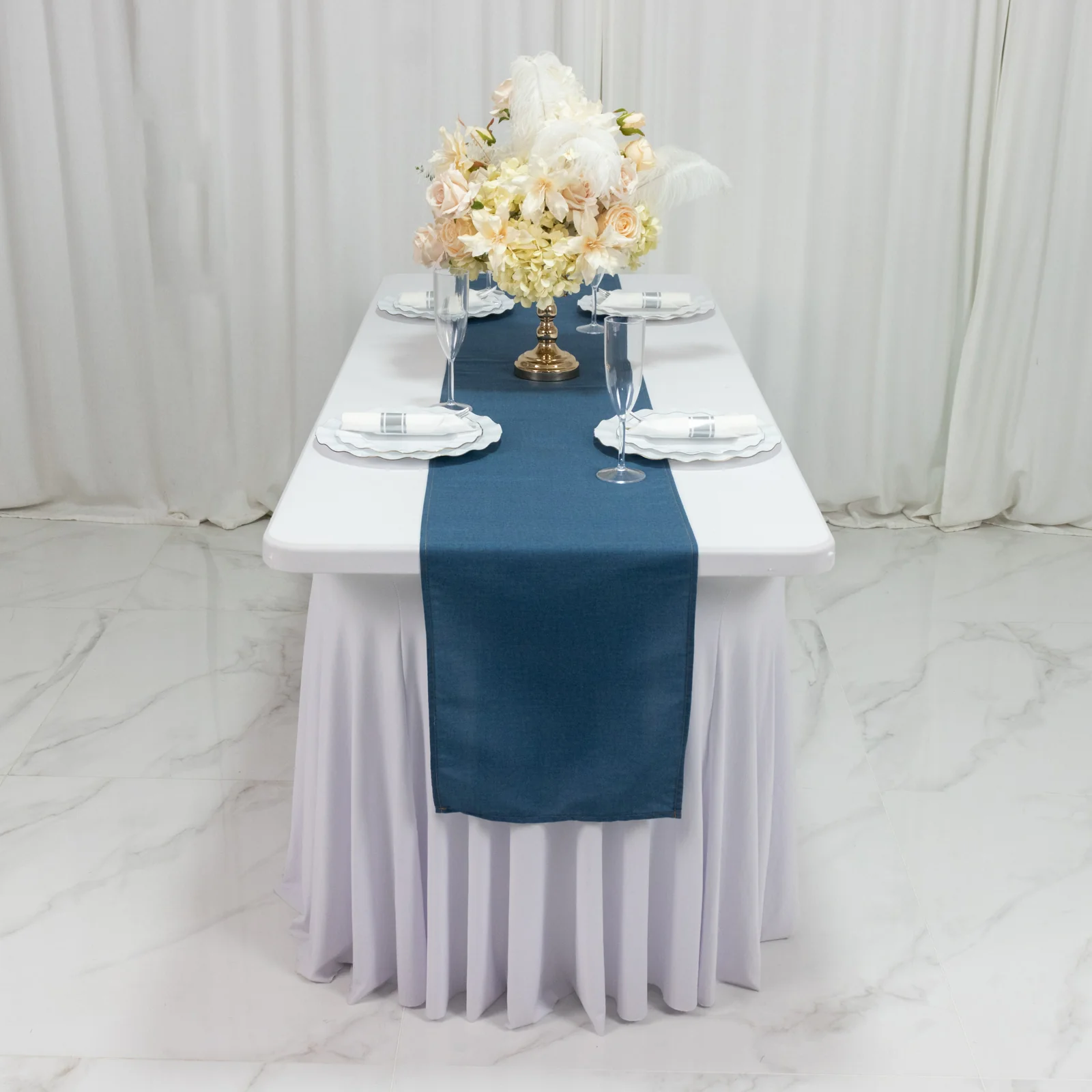 12"x108" Polyester Table Runner Denim Blue with Faux Denim Design, Wrinkle & Stain Resistant for Stylish Events - Image 5