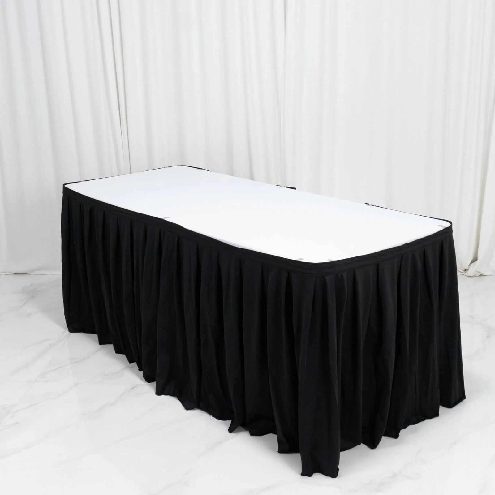 14ft Scuba Table Skirt Black- Shirred Pleat Wrinkle Free & Stain Resistant Event Skirting