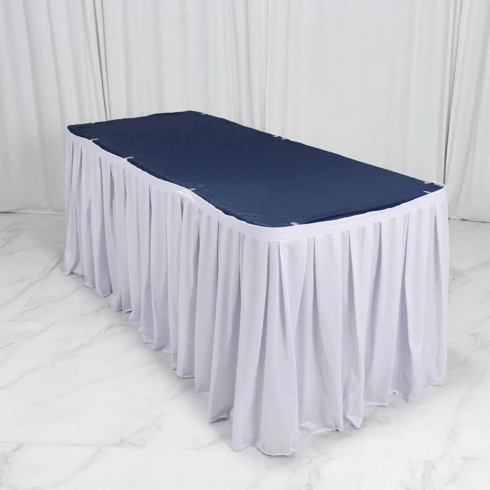 14ft Scuba Table Skirt White - Shirred Pleat Wrinkle Free & Stain Resistant Event Skirting