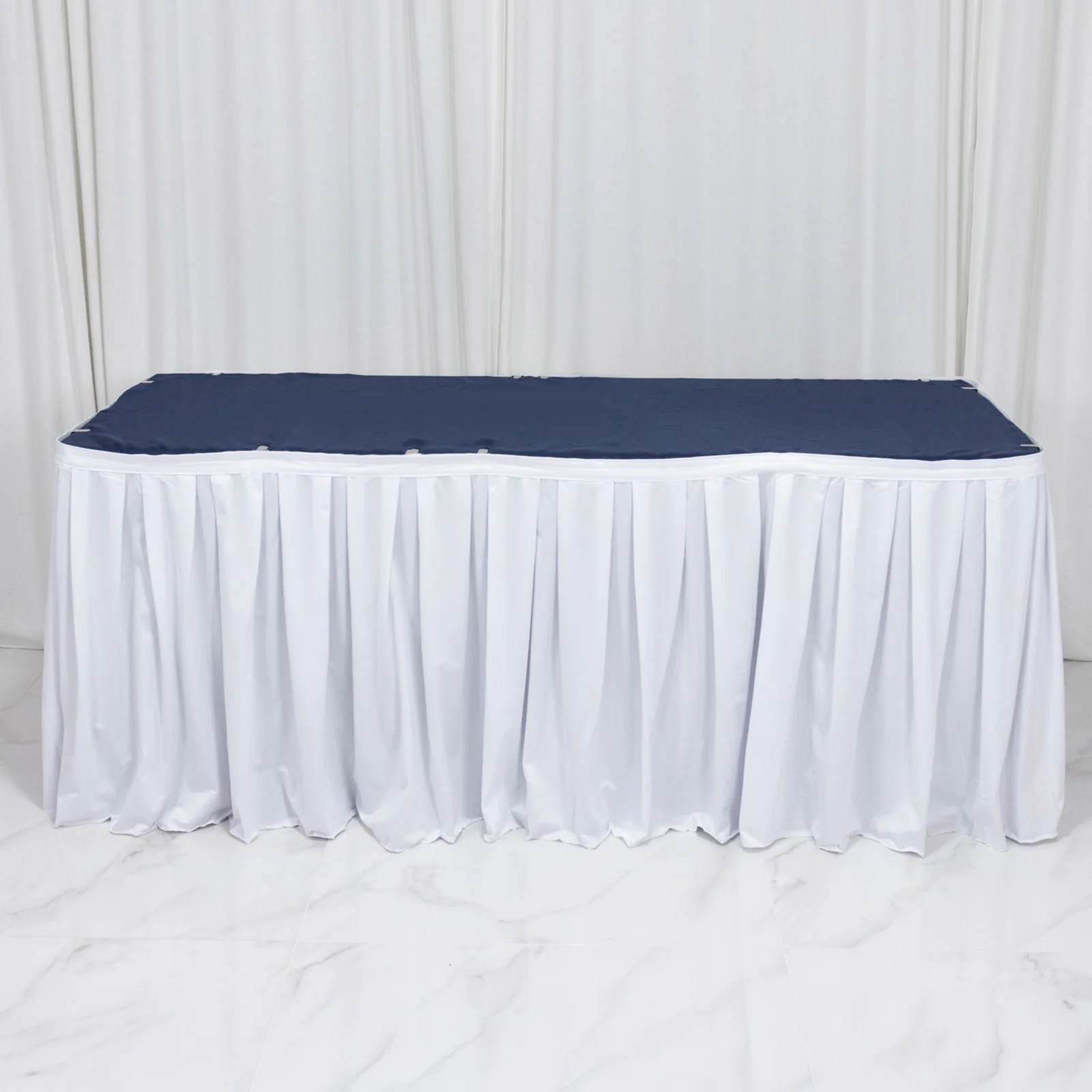 14ft Scuba Table Skirt White - Shirred Pleat Wrinkle Free & Stain Resistant Event Skirting - Image 3