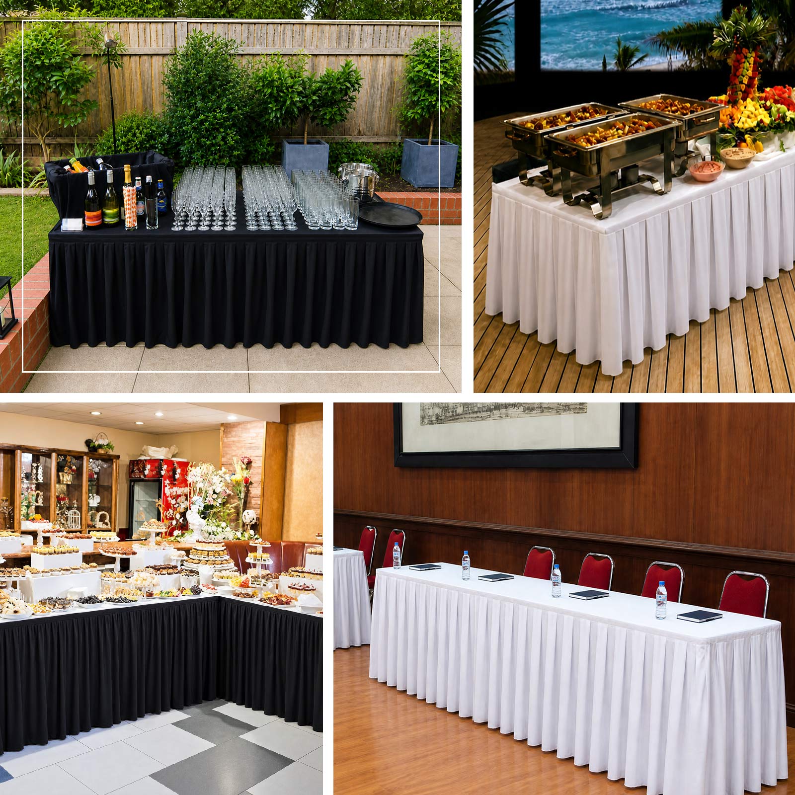 14ft Scuba Table Skirt White - Shirred Pleat Wrinkle Free & Stain Resistant Event Skirting - Image 5