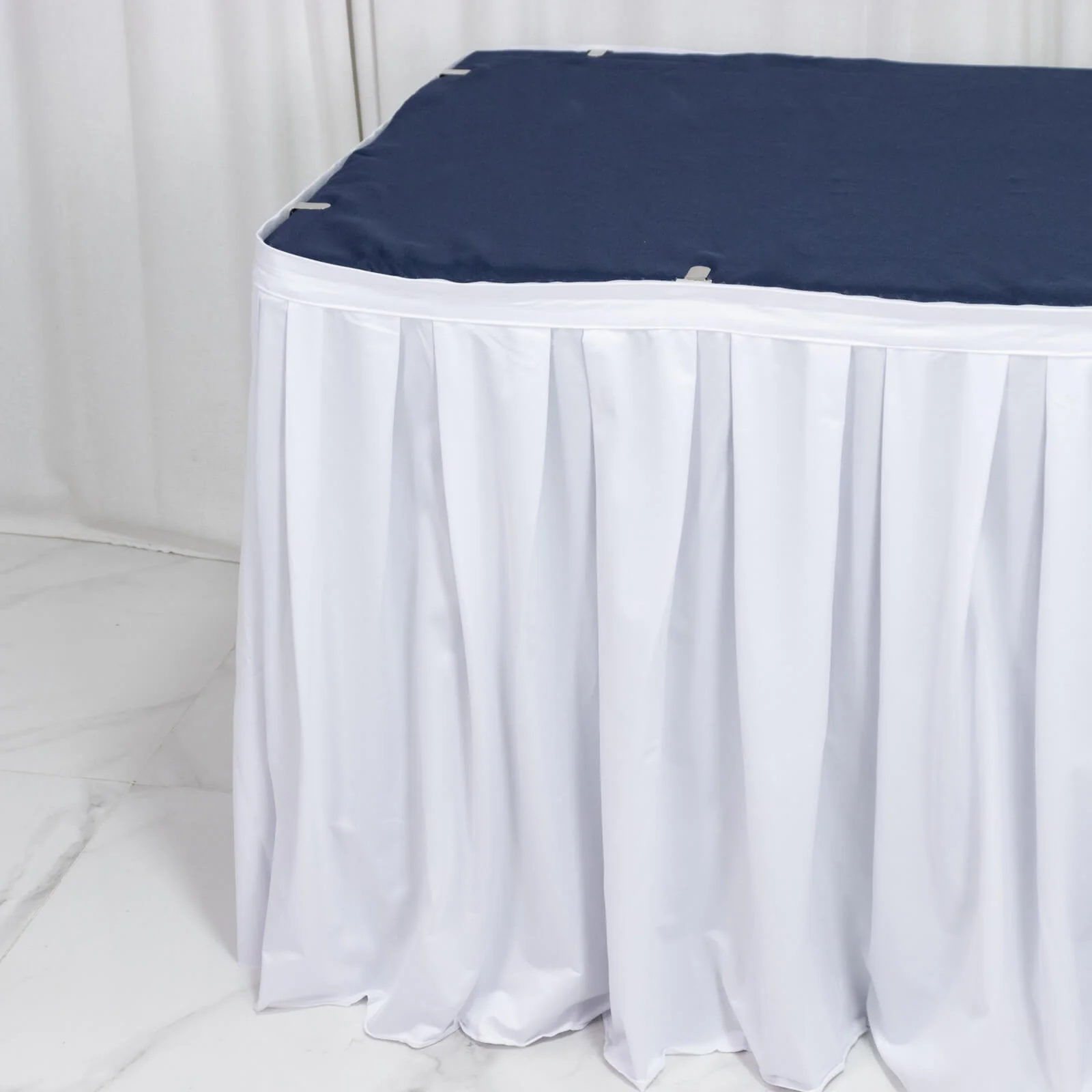 14ft Scuba Table Skirt White - Shirred Pleat Wrinkle Free & Stain Resistant Event Skirting - Image 6