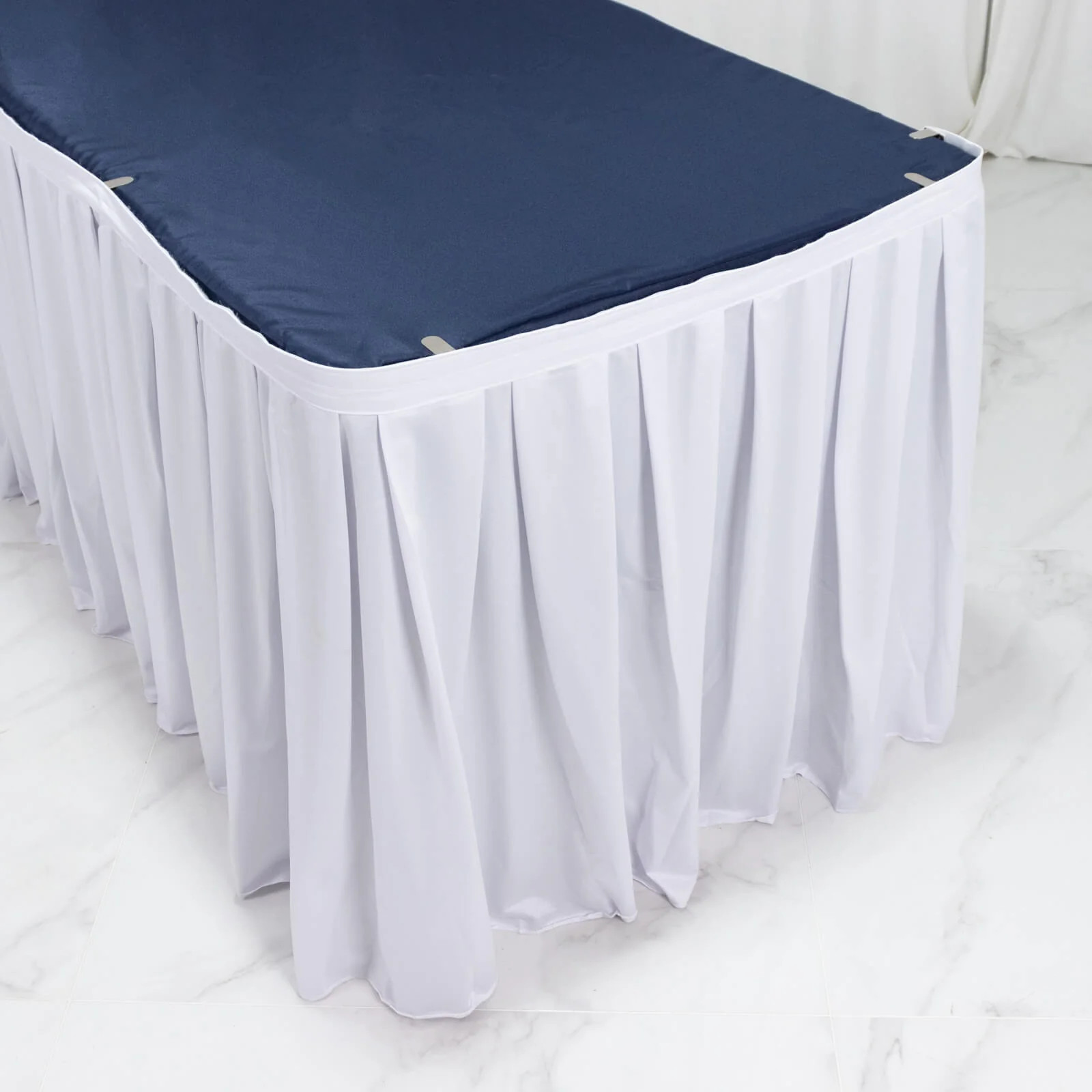 14ft Scuba Table Skirt White - Shirred Pleat Wrinkle Free & Stain Resistant Event Skirting - Image 7