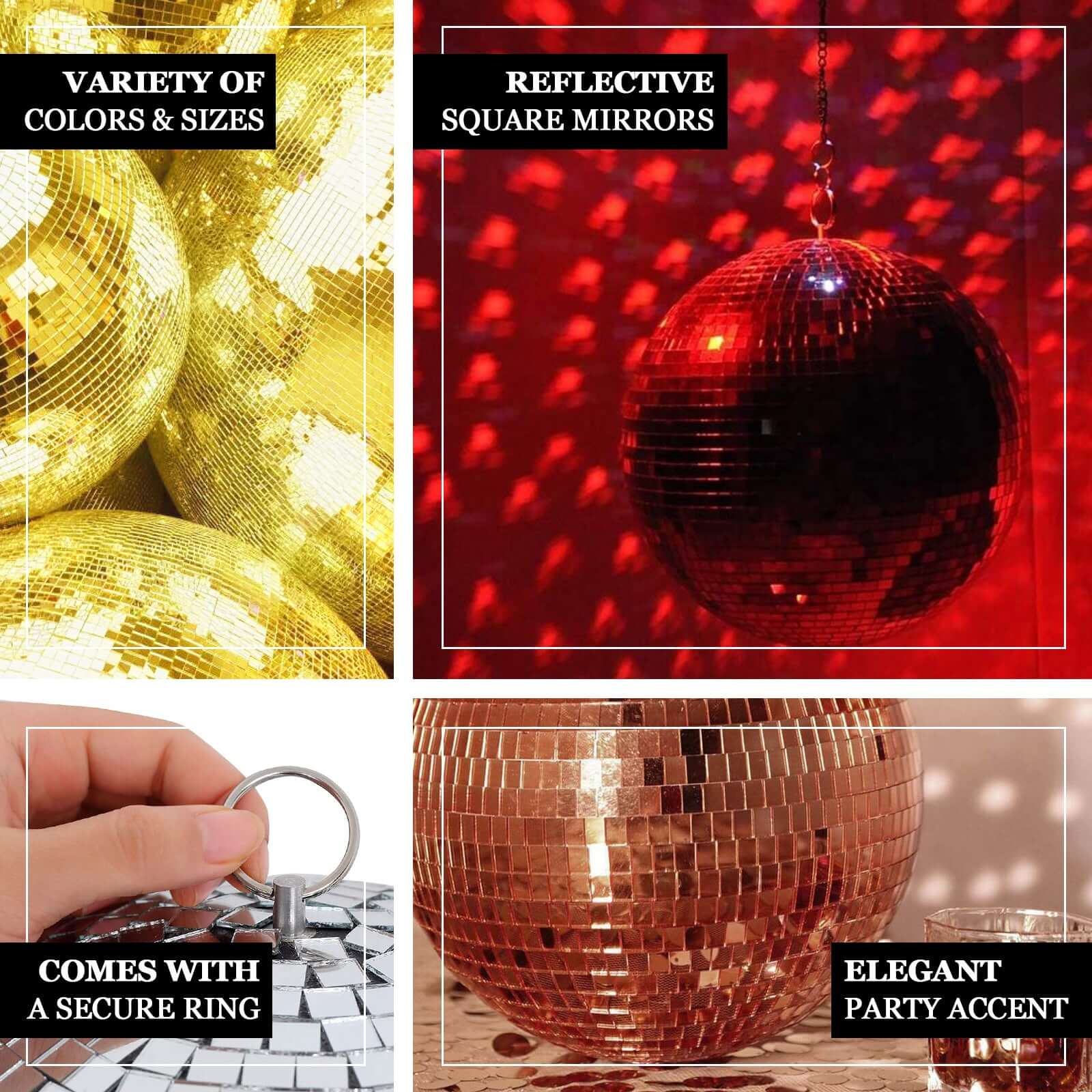 16" Large Rose Gold Foam Disco Mirror Ball With Hanging Swivel Ring, Holiday Party Decor - Image 3