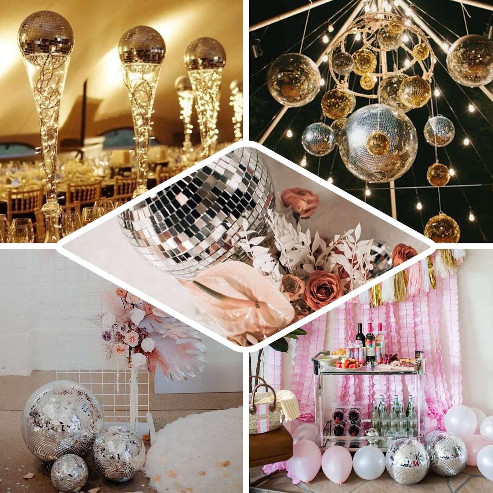 16" Large Rose Gold Foam Disco Mirror Ball With Hanging Swivel Ring, Holiday Party Decor - Image 4