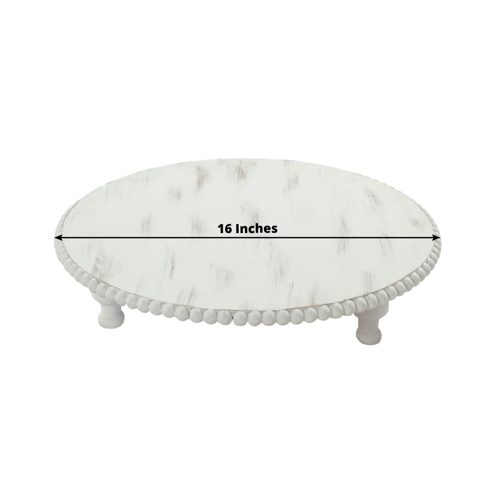 16" Rustic Wooden Cake Stand – Antique White Pedestal with Beaded Edge, Cupcake Display or Wood Slice Tray - Image 2