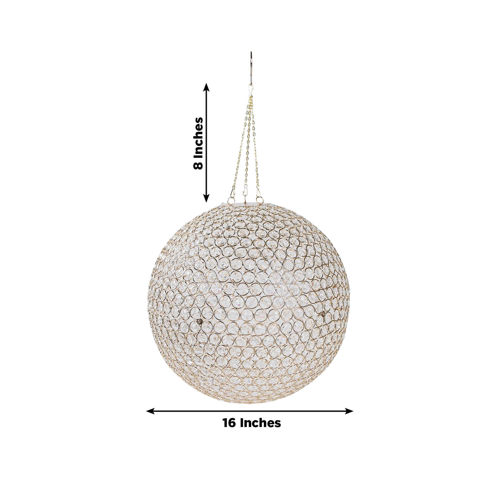 16" Crystal Globe Chandelier Pendant – Hanging Beaded Ball with Gold Metal Hook & Chain, Decorative Accent - Image 3