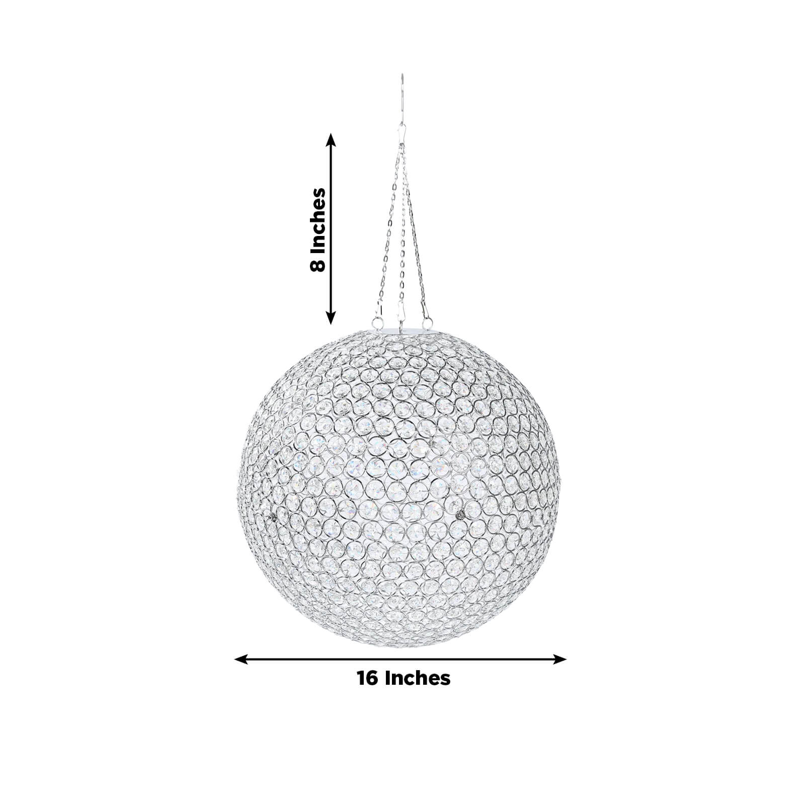 16" Crystal Globe Chandelier Pendant – Hanging Beaded Ball with Silver Metal Hook & Chain, Decorative Accent - Image 3