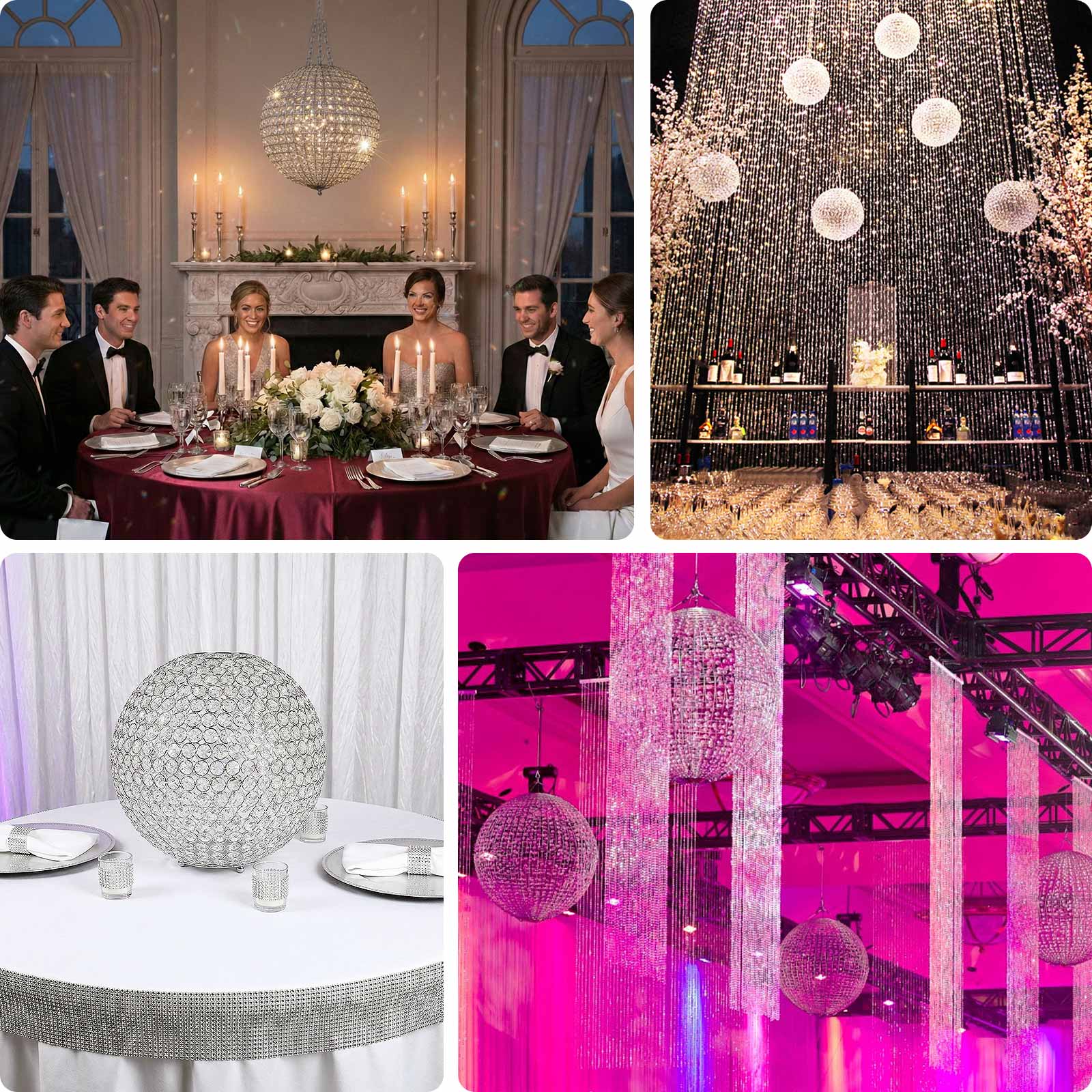 16" Crystal Globe Chandelier Pendant – Hanging Beaded Ball with Silver Metal Hook & Chain, Decorative Accent - Image 5