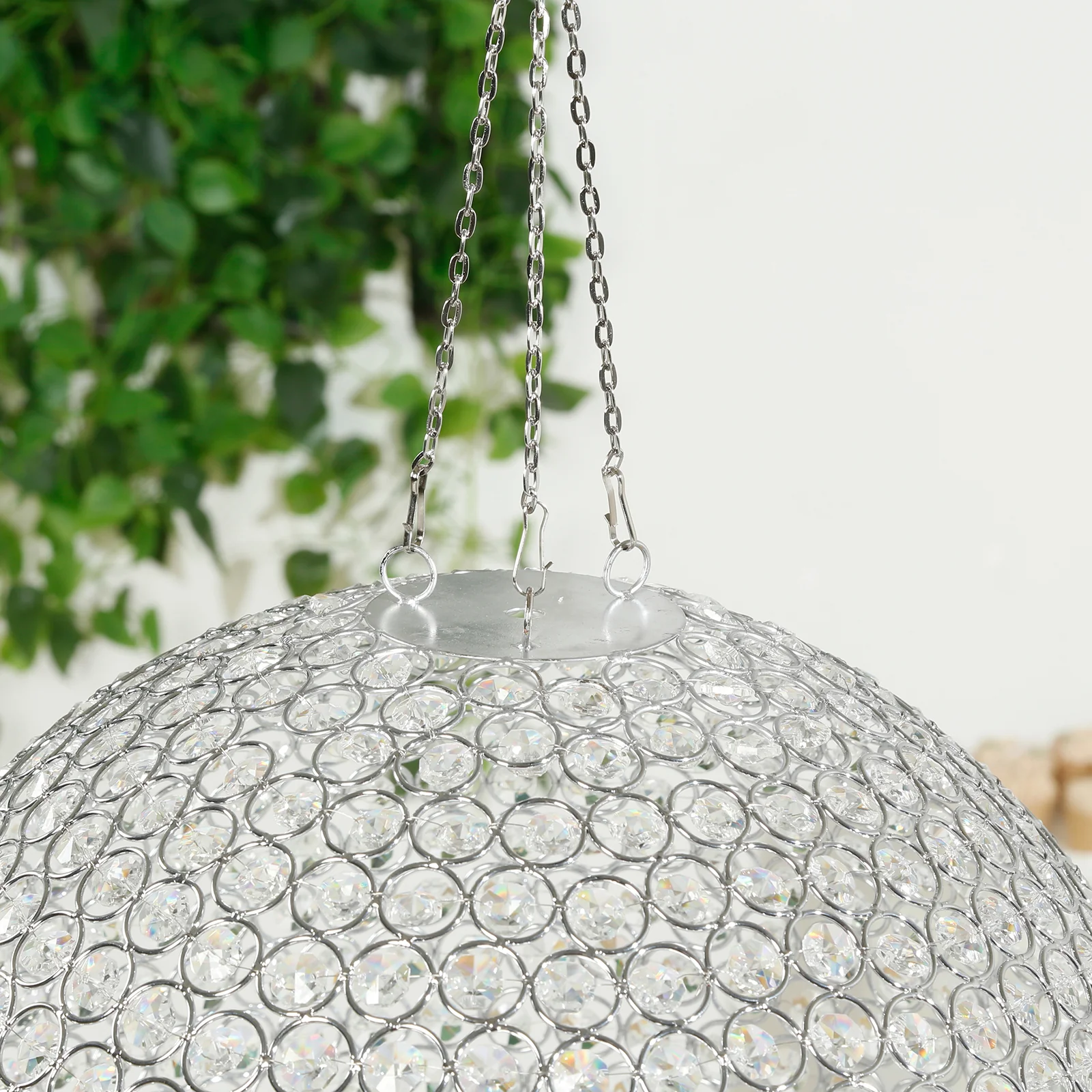 16" Crystal Globe Chandelier Pendant – Hanging Beaded Ball with Silver Metal Hook & Chain, Decorative Accent - Image 8
