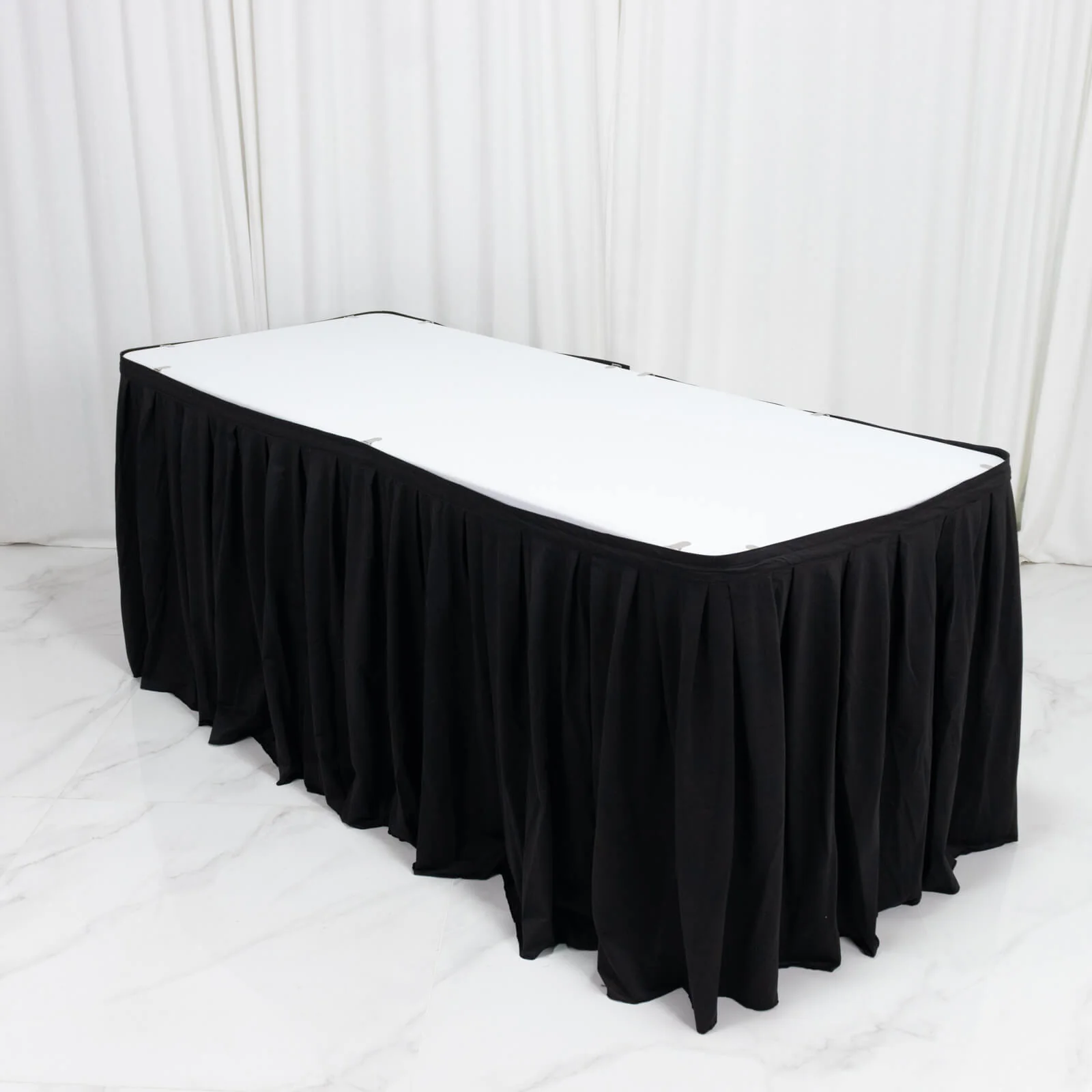 17ft Scuba Table Skirt Black - Shirred Pleat Wrinkle Free & Stain Resistant Event Skirting