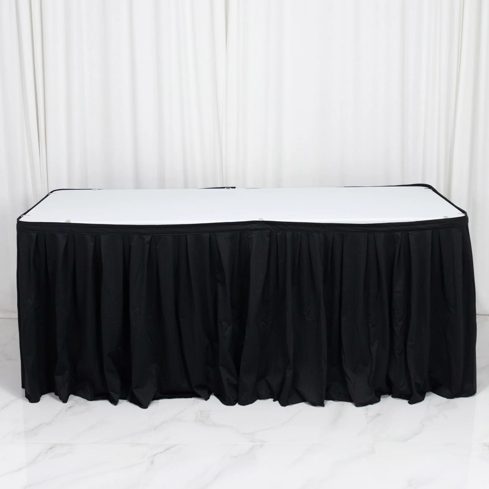 17ft Scuba Table Skirt Black - Shirred Pleat Wrinkle Free & Stain Resistant Event Skirting - Image 3