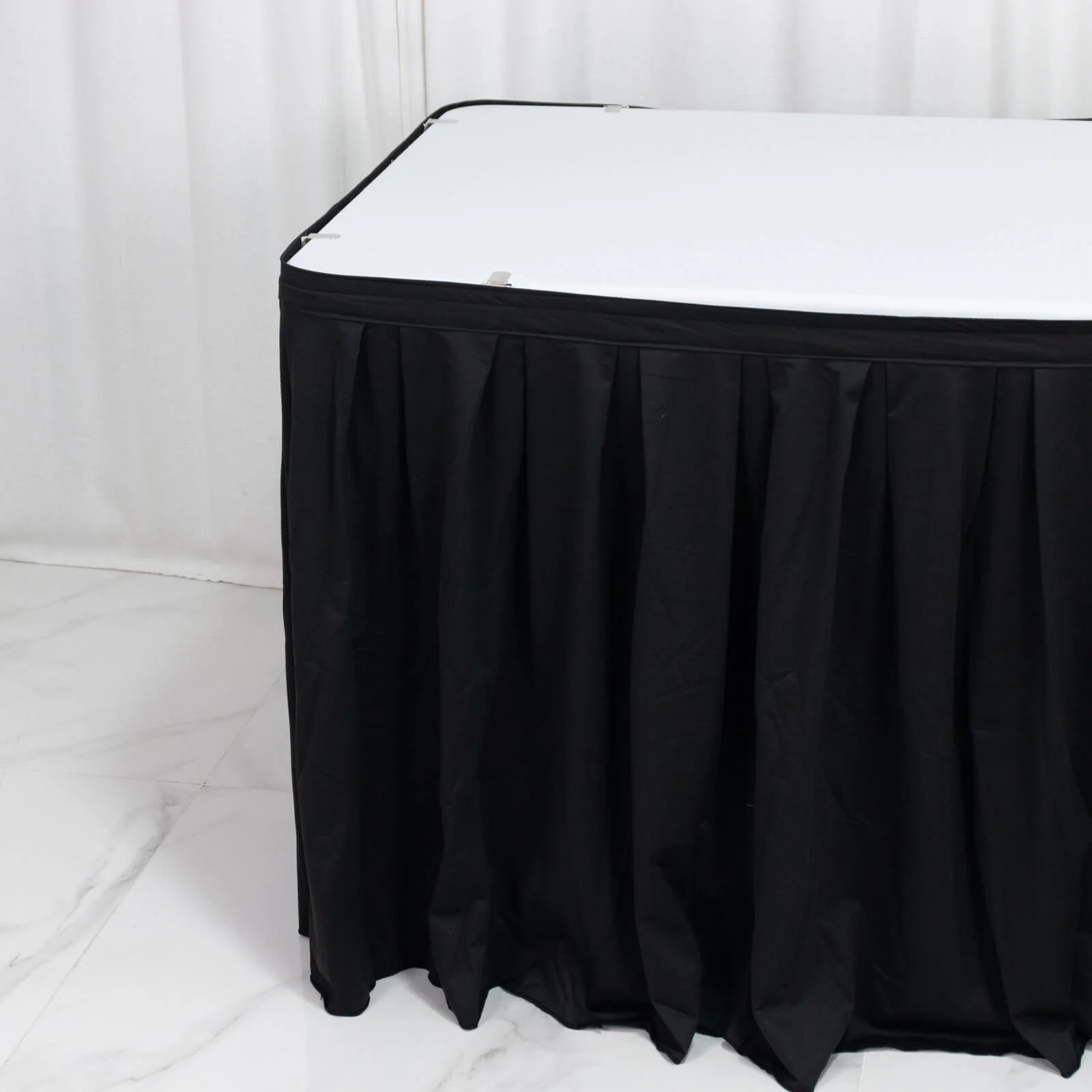 17ft Scuba Table Skirt Black - Shirred Pleat Wrinkle Free & Stain Resistant Event Skirting - Image 7