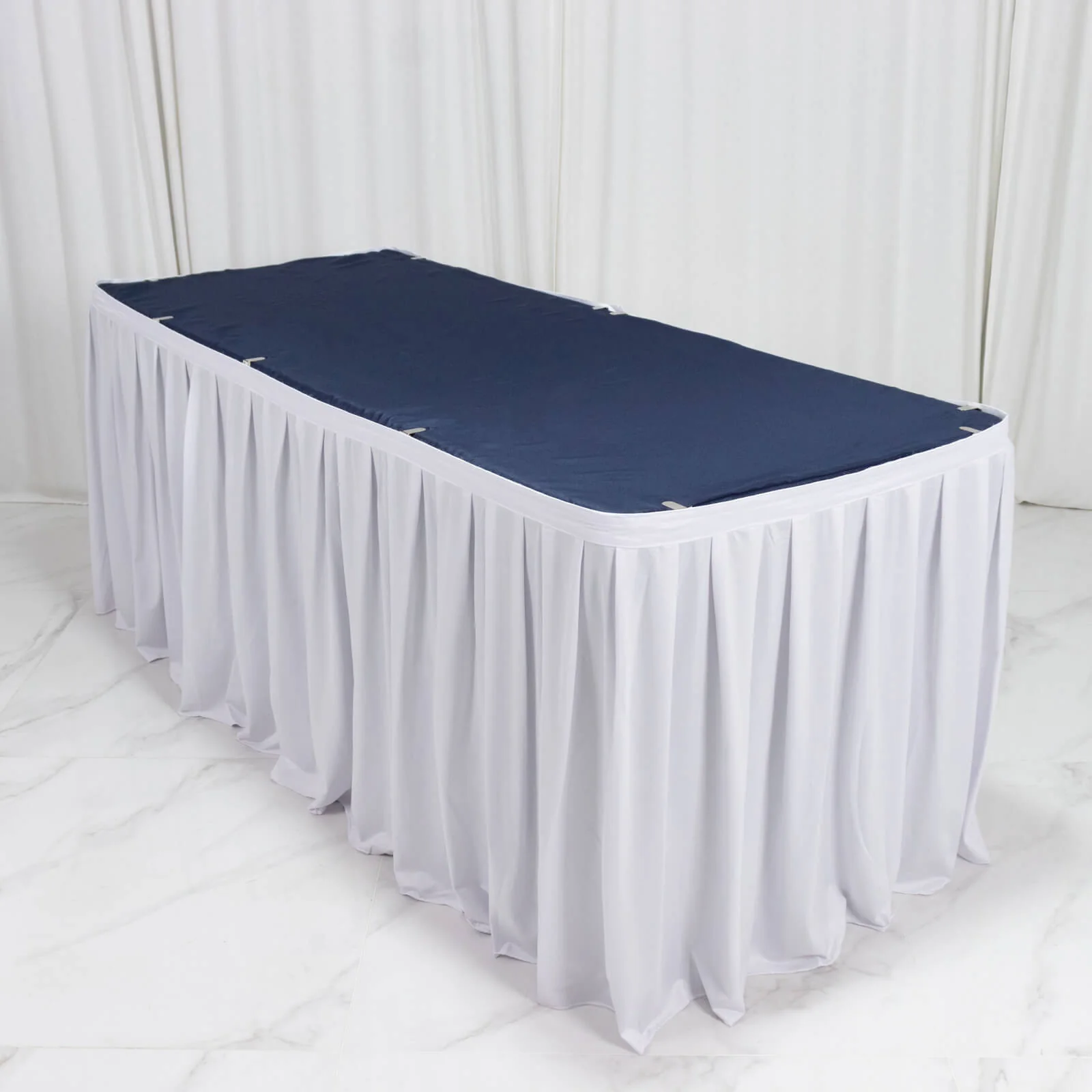 17ft Scuba Table Skirt White - Shirred Pleat Wrinkle Free & Stain Resistant Event Skirting