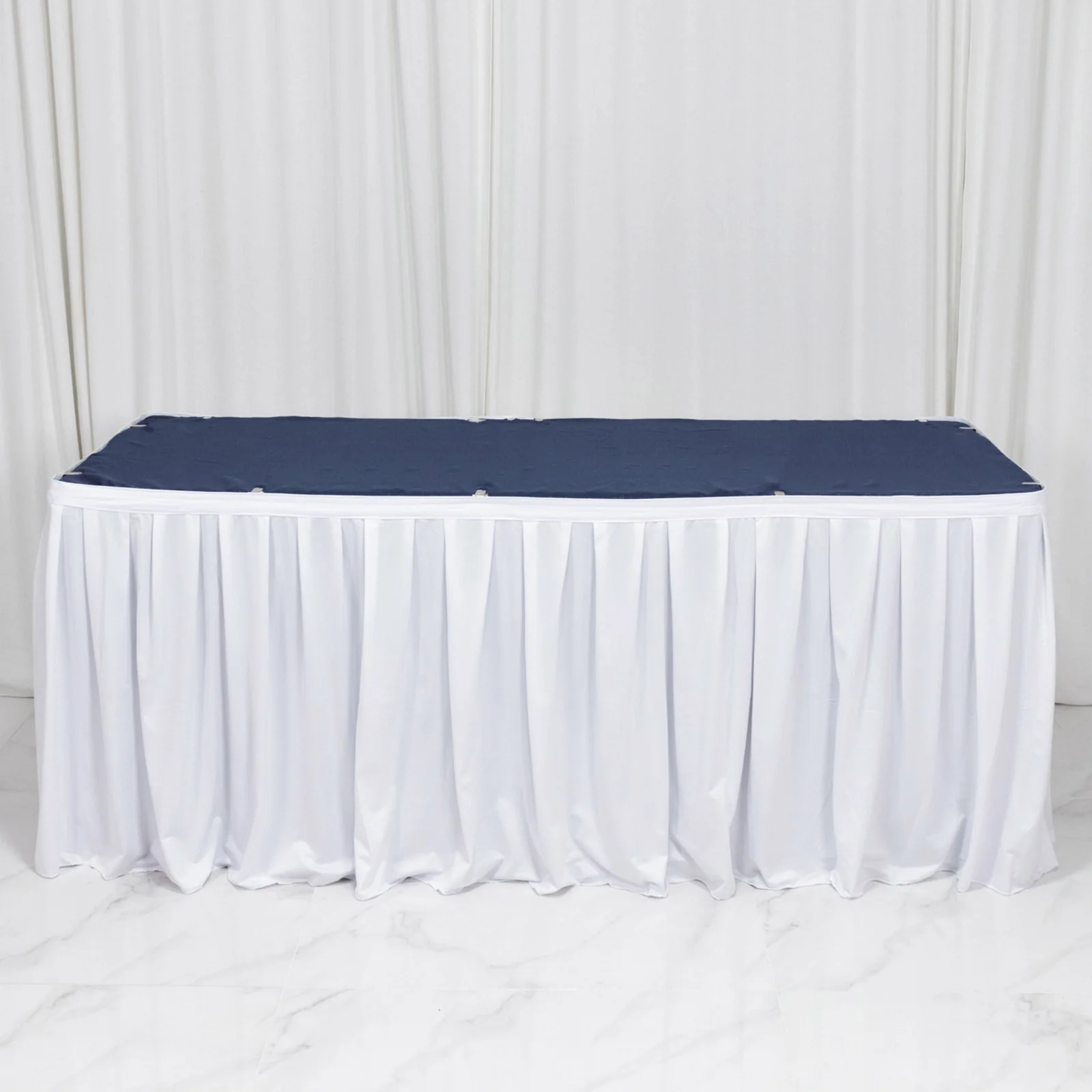 17ft Scuba Table Skirt White - Shirred Pleat Wrinkle Free & Stain Resistant Event Skirting - Image 3