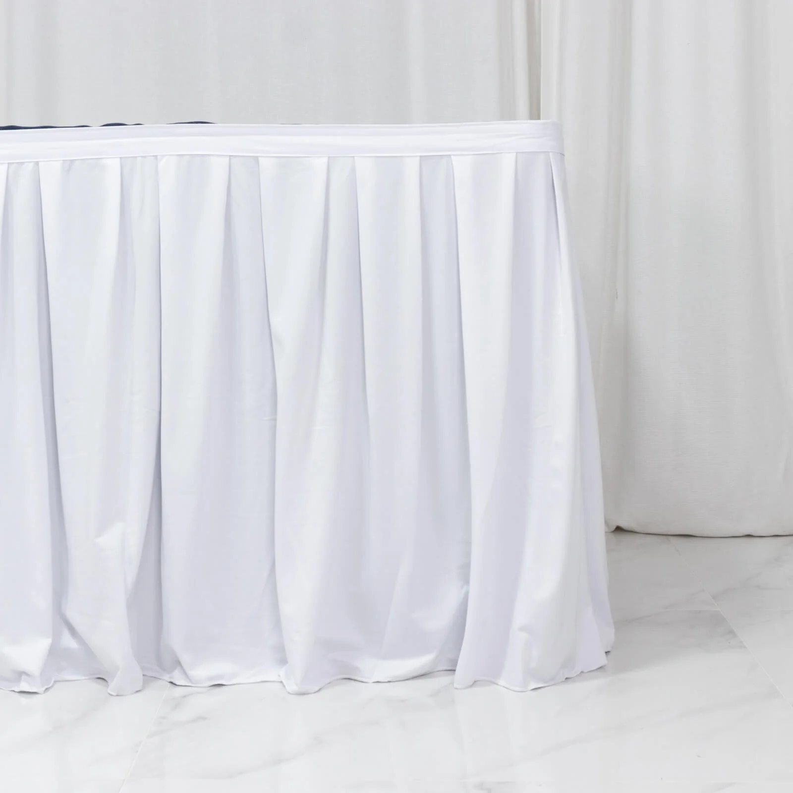 17ft Scuba Table Skirt White - Shirred Pleat Wrinkle Free & Stain Resistant Event Skirting - Image 6