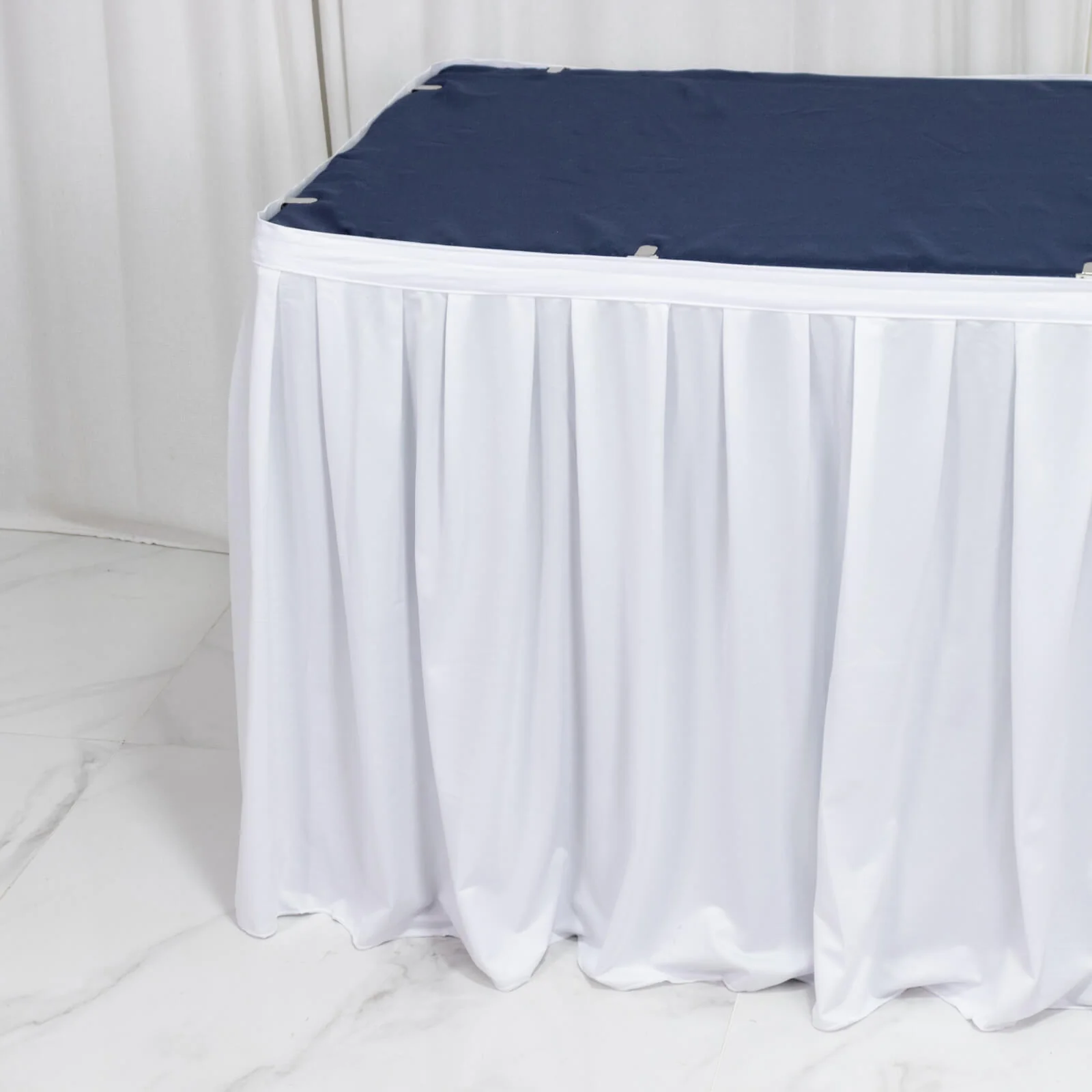 17ft Scuba Table Skirt White - Shirred Pleat Wrinkle Free & Stain Resistant Event Skirting - Image 7