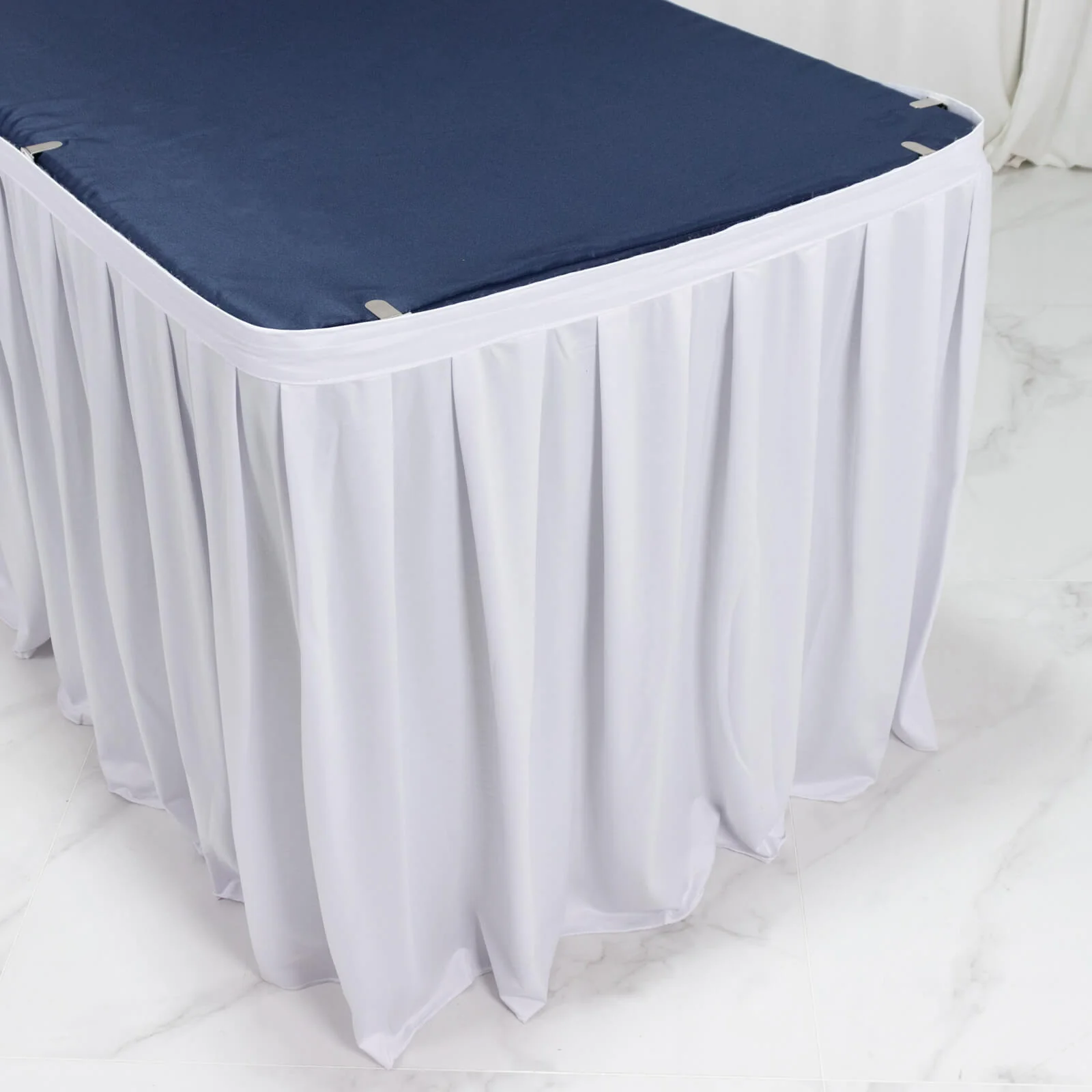17ft Scuba Table Skirt White - Shirred Pleat Wrinkle Free & Stain Resistant Event Skirting - Image 8