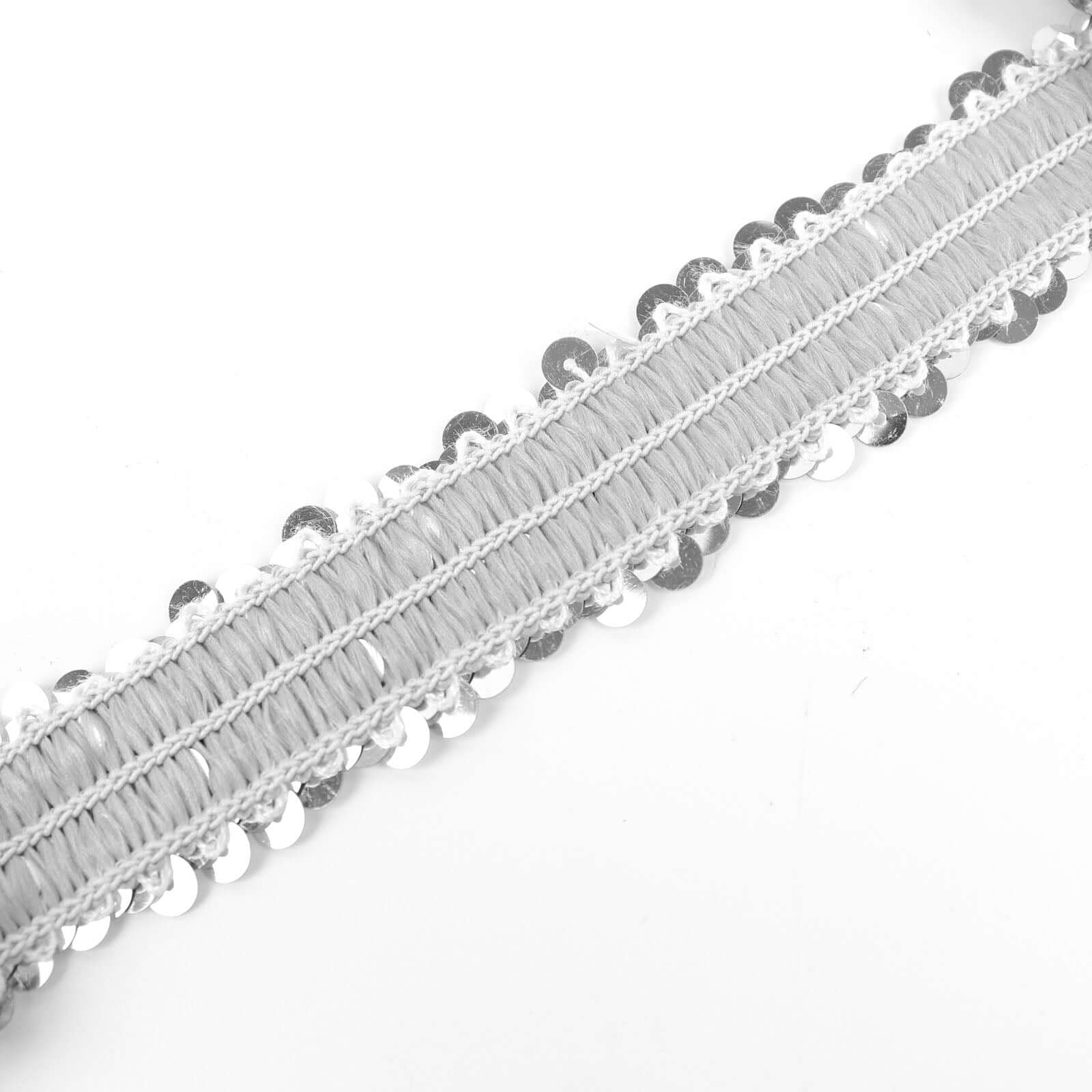1"x10 Yards Metallic Silver Sequin Stretch Fabric Ribbon, Elastic Lace Trim, Shiny Glitter Craft Fabric - Image 10