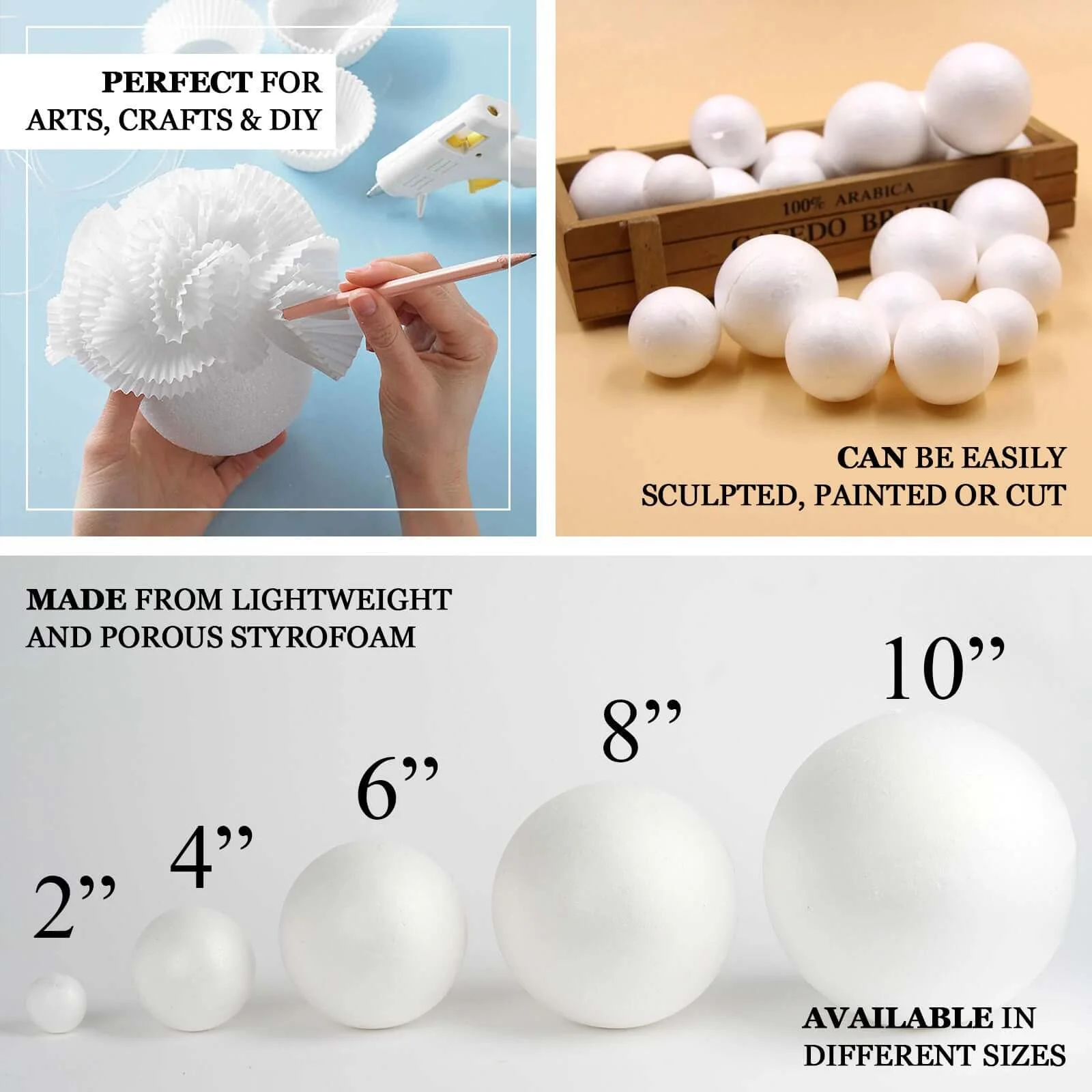 2 Pack 10” White StyroFoam Foam Balls For Arts, Crafts and DIY - Image 7