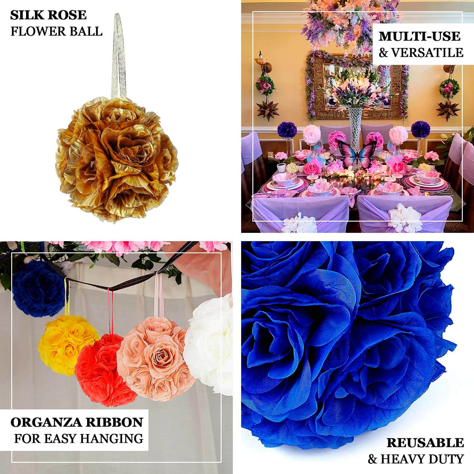 2 Pack 7" Silver Artificial Silk Rose Kissing Ball, Faux Flower Ball - Image 4