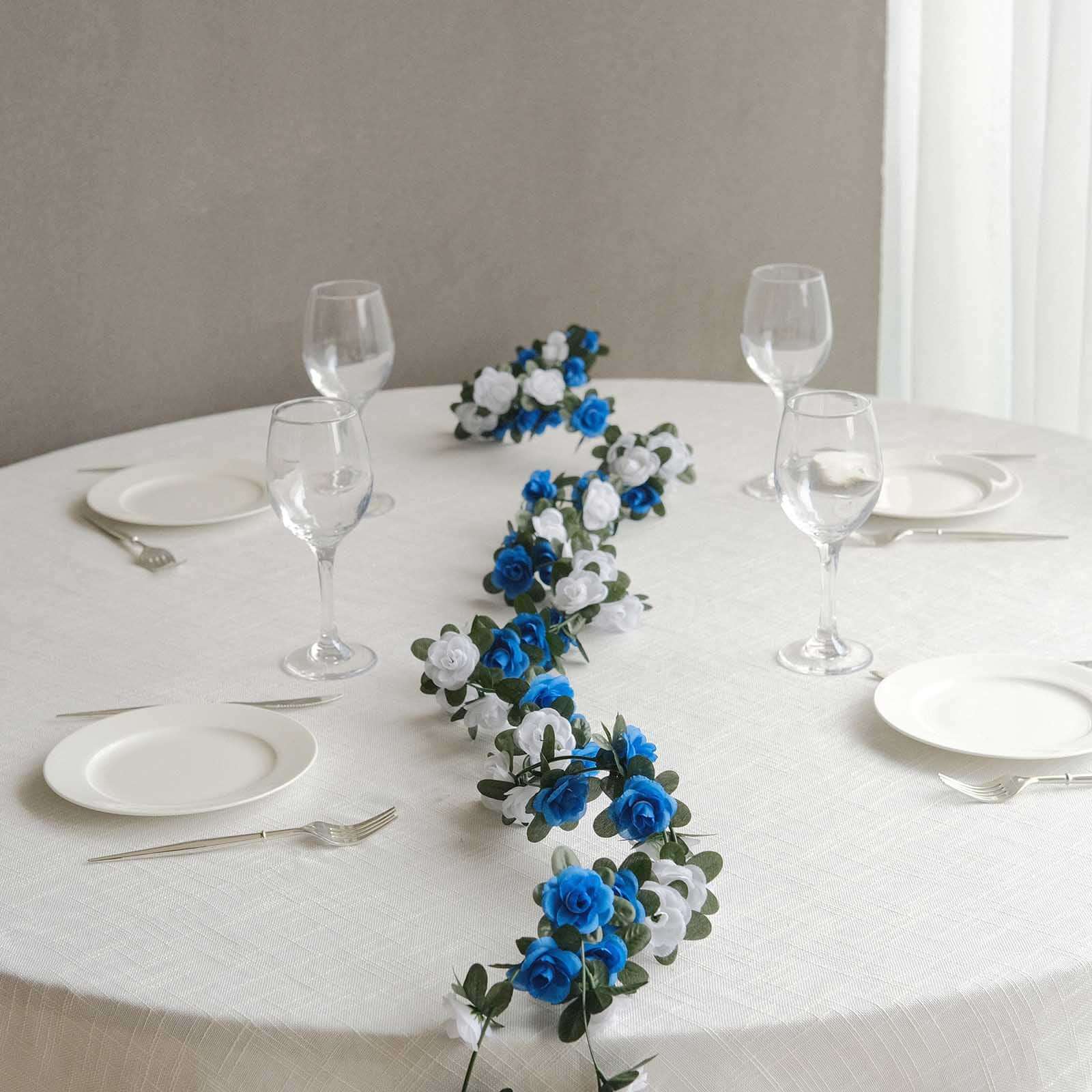 2 Pack 8ft White Royal Blue Artificial Silk Flower Garland Mini Rose Vines with 45 Flower Heads - Image 3