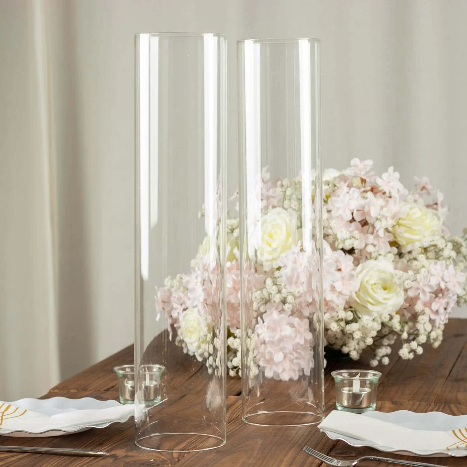 2-Pack Clear Glass Candelabra Shades Open End Hurricane Design - Stylish Table Centerpiece 18" - Image 2