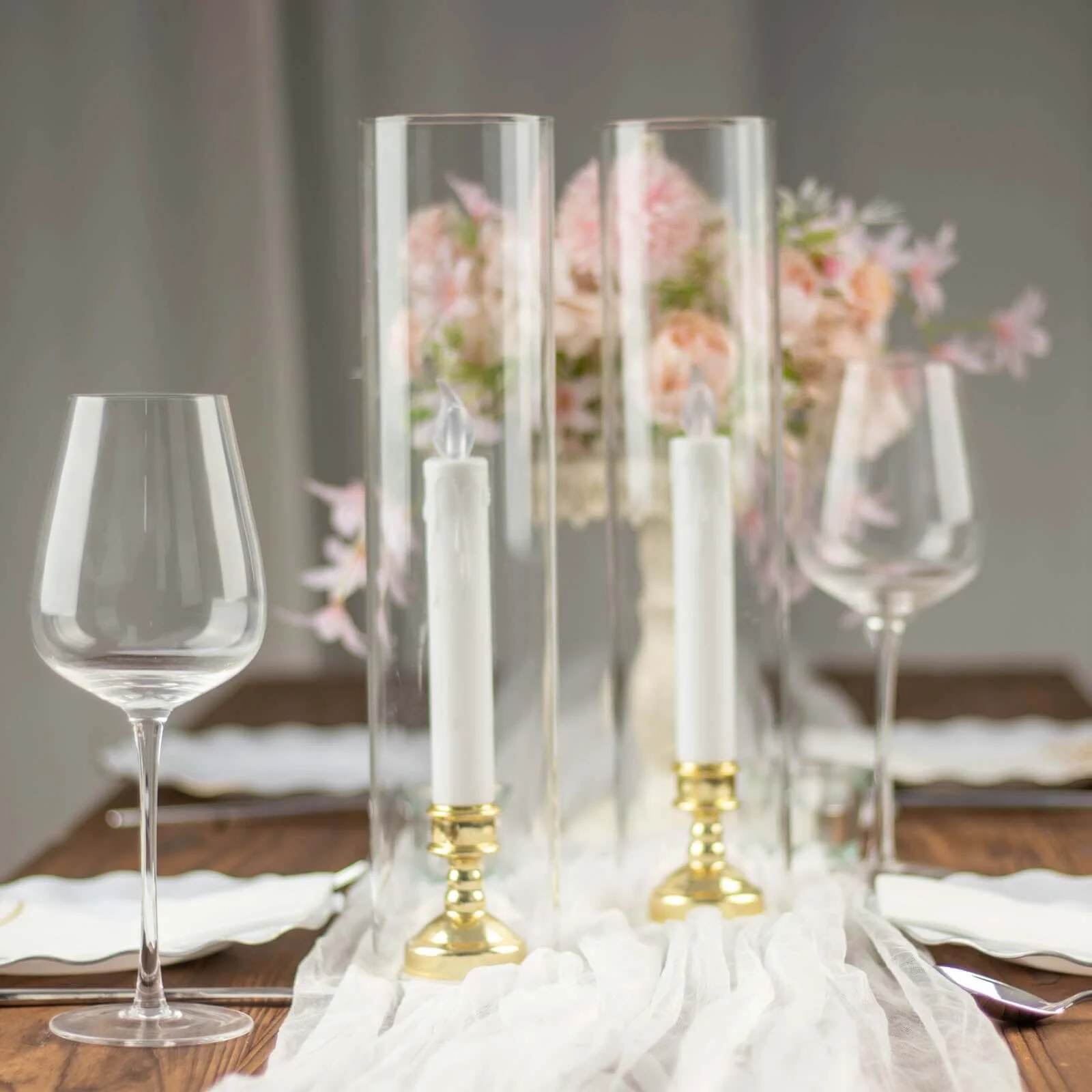 2-Pack Clear Glass Candelabra Shades Open End Hurricane Design - Stylish Table Centerpiece 18" - Image 8