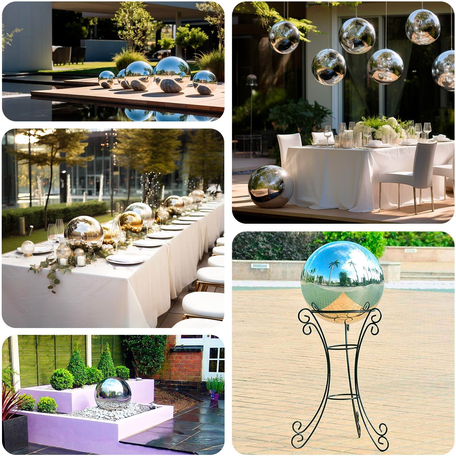 2-Pack Gazing Globe Mirror Ball Reflective Hollow Stainless Steel Silver Spheres - Decorative Outdoor Garden Display 12" - Image 5