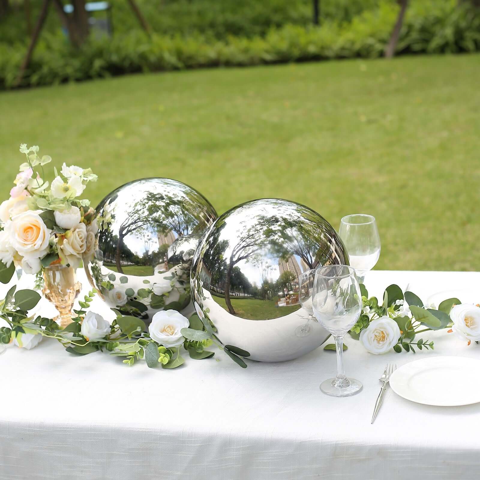 2-Pack Gazing Globe Mirror Ball Reflective Hollow Stainless Steel Silver Spheres - Decorative Outdoor Garden Display 12" - Image 6